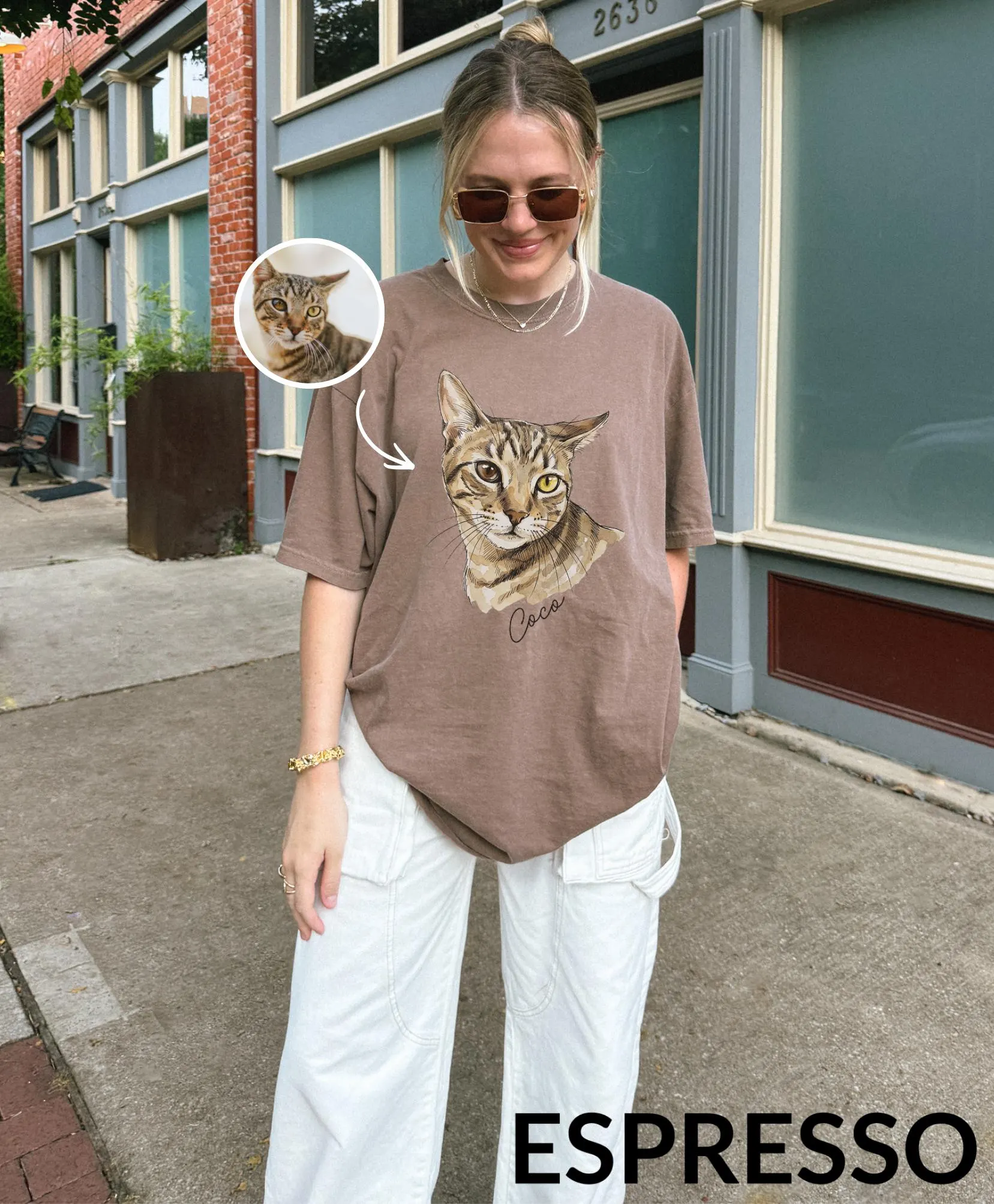Custom Cats Face Watercolor Photo Shirt, Oversized Comfort Colors Tee, Pet Portrait Crew Neck Gift For Dog Cat Lover