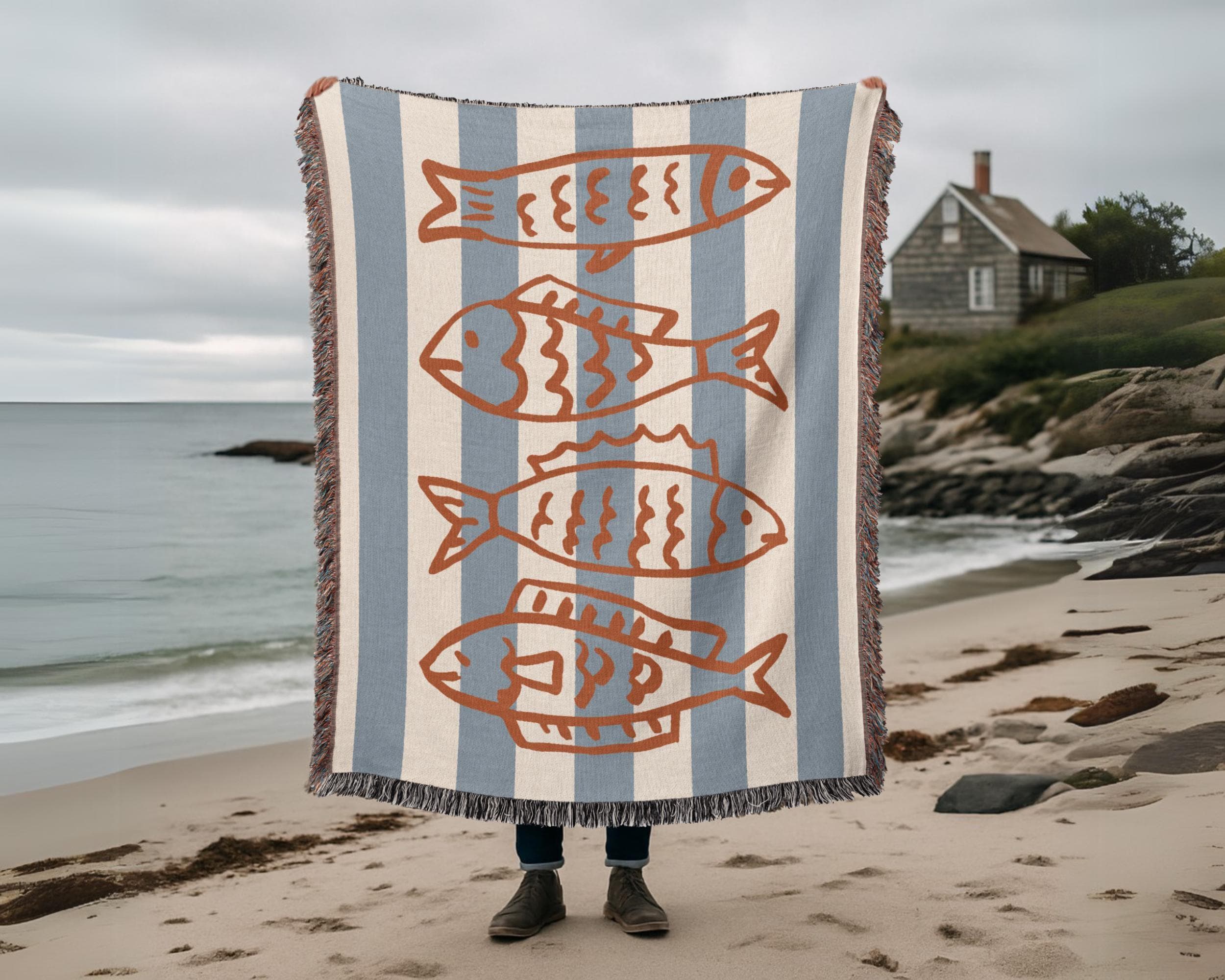 Sardine Throw Blanket: Nautical Blue Stripes, Fisherman Decor - image 3