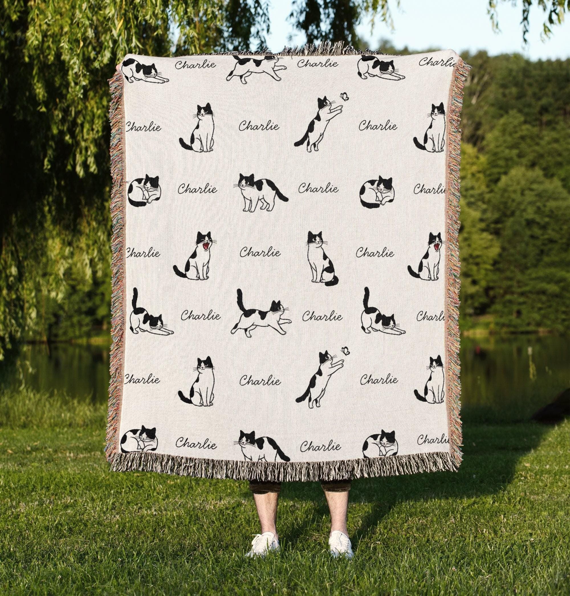 Personalized Tuxedo Cat Blanket With Name Custom Pet Blanket Gift Customized Black and White Cat Lover Gift For Cat Mom - image 5