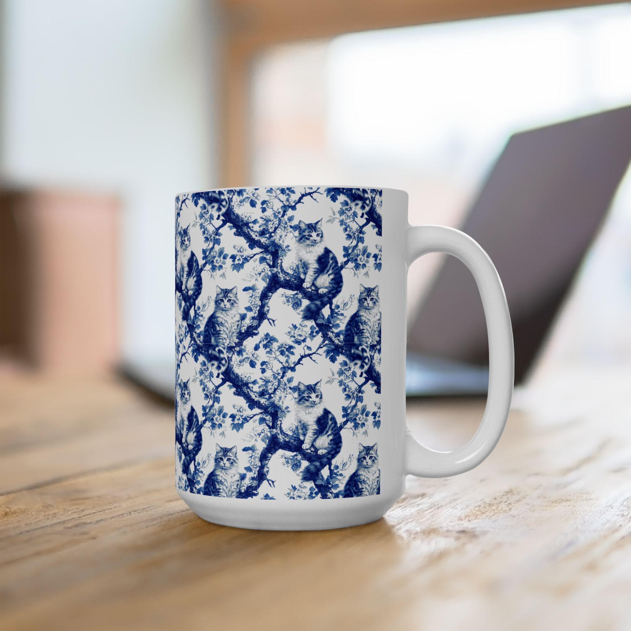 Cat Chinoiserie Mug: Blue Toile De Jouy Coffee Cup - image 5