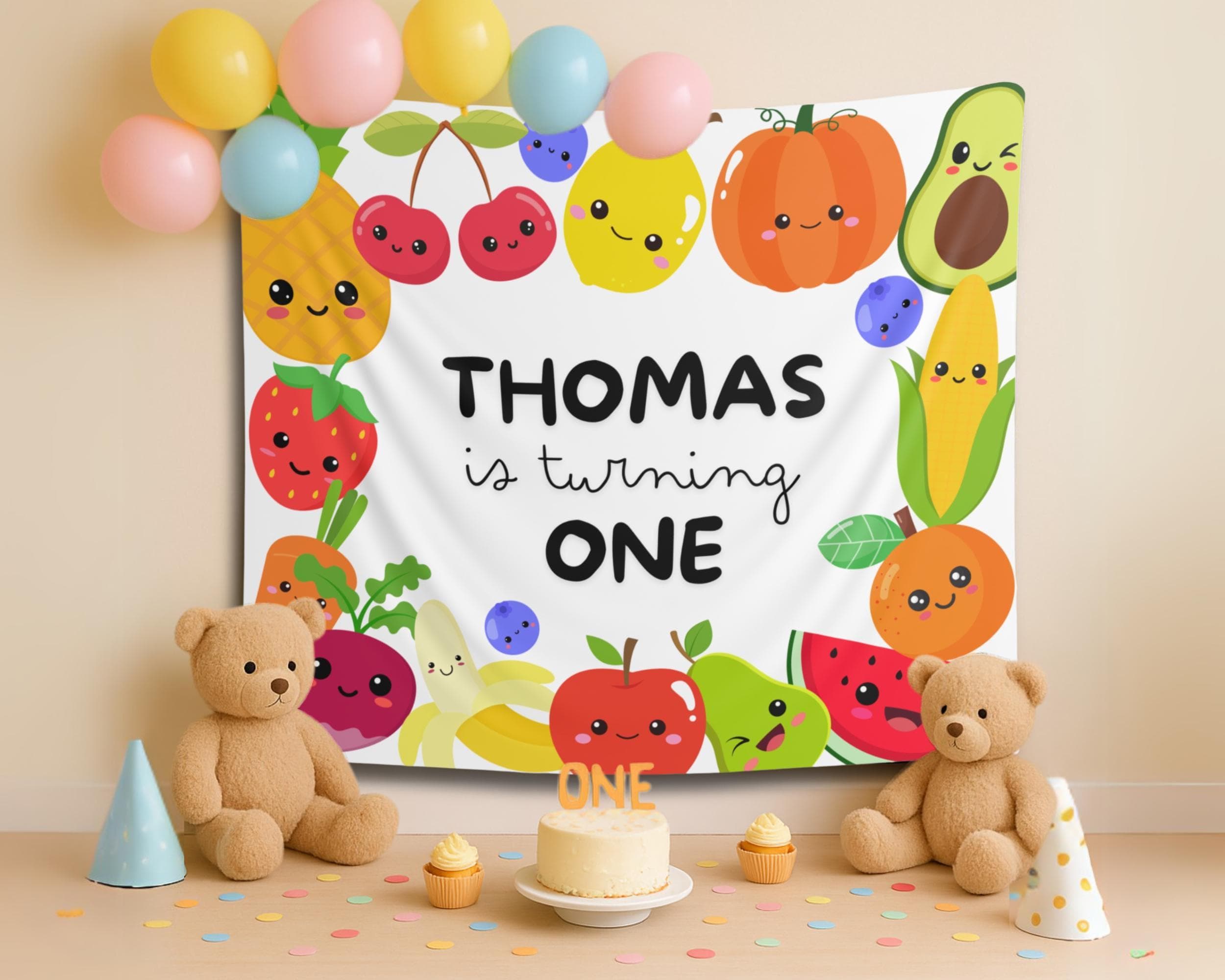Hey Bear Birthday Banner: Dancing Fruit Party Welcome Sign - image 3