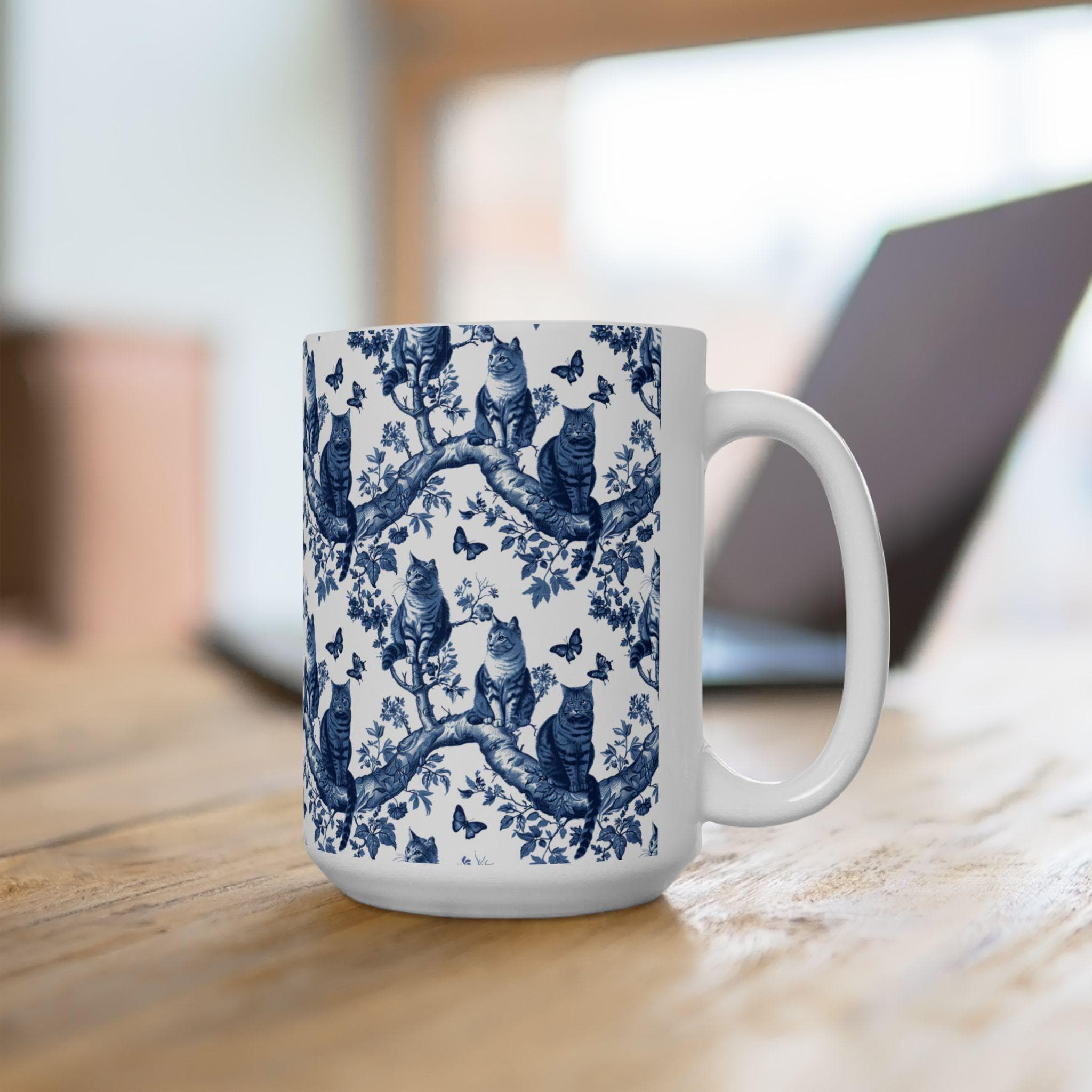 Blue Chinoiserie Cat Mug: Floral Cottagecore Coffee Cup - image 5
