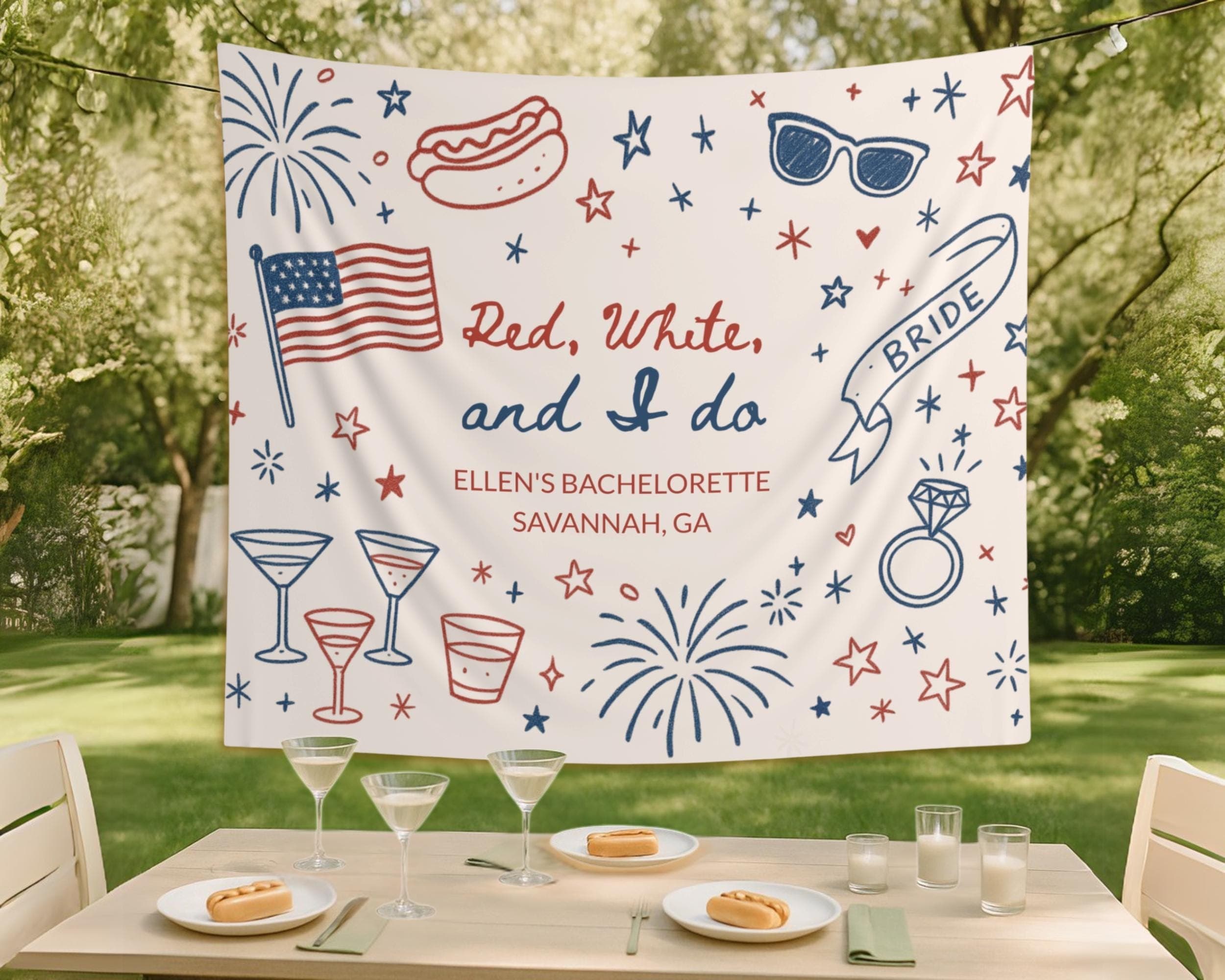 Red White and I Do Bachelorette Backdrop: Fourth of July Party Decor - image 3