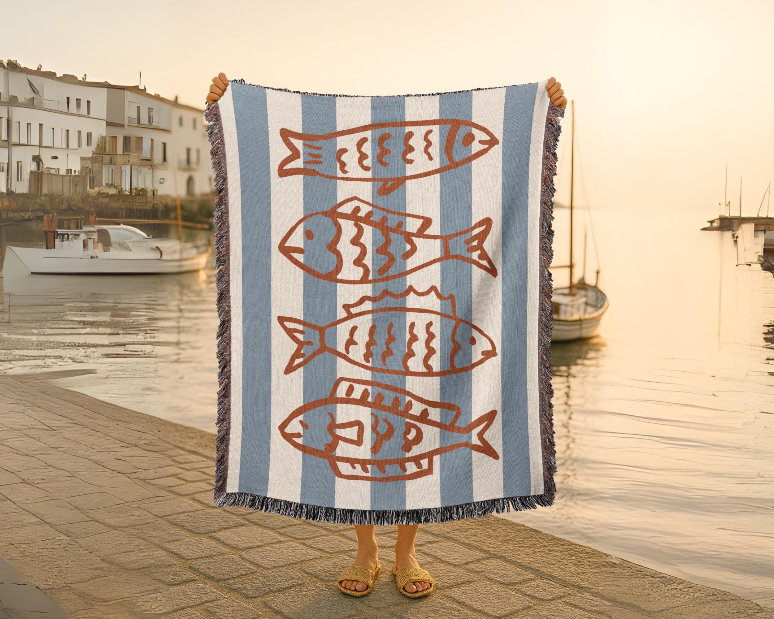 Striped Sardine Fisherman Blanket: Coastal Woven Throw - image 3