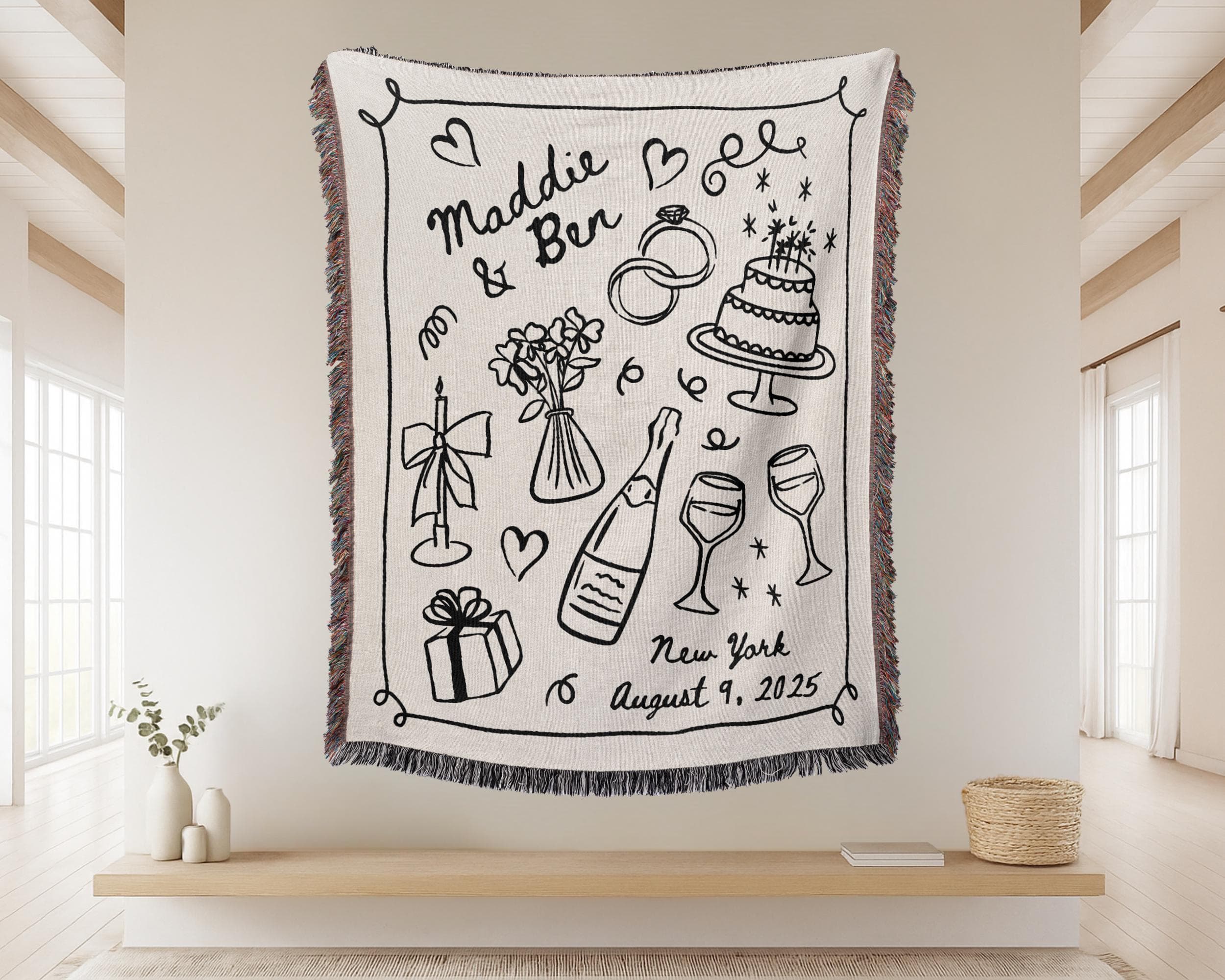 Custom Woven Wedding Blanket: Personalized Names & Date, Hand-Drawn Keepsake - image 4