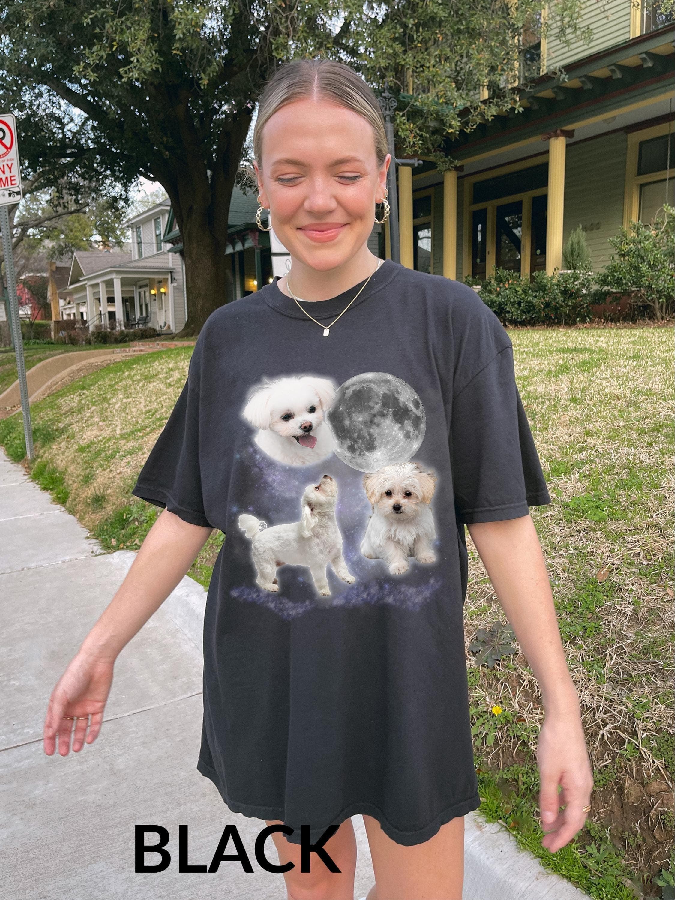 Three Maltese Dogs Moon Sweatshirt & Tshirt, Oversized Meme Shirt, Vintage Funny Dog Sweater, Maltese Lover Gift - image 3