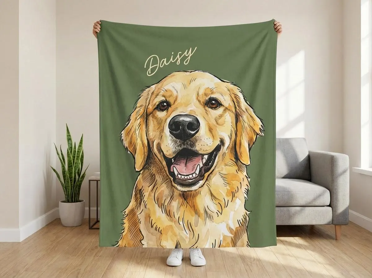 Pet Memory Gift Blanket, Custom Cat Portrait Keepsake, Watercolor Photo Cat Portrait, Dog Memorial Gifts, Pets Portrait Throw Blankets Gift - image 3