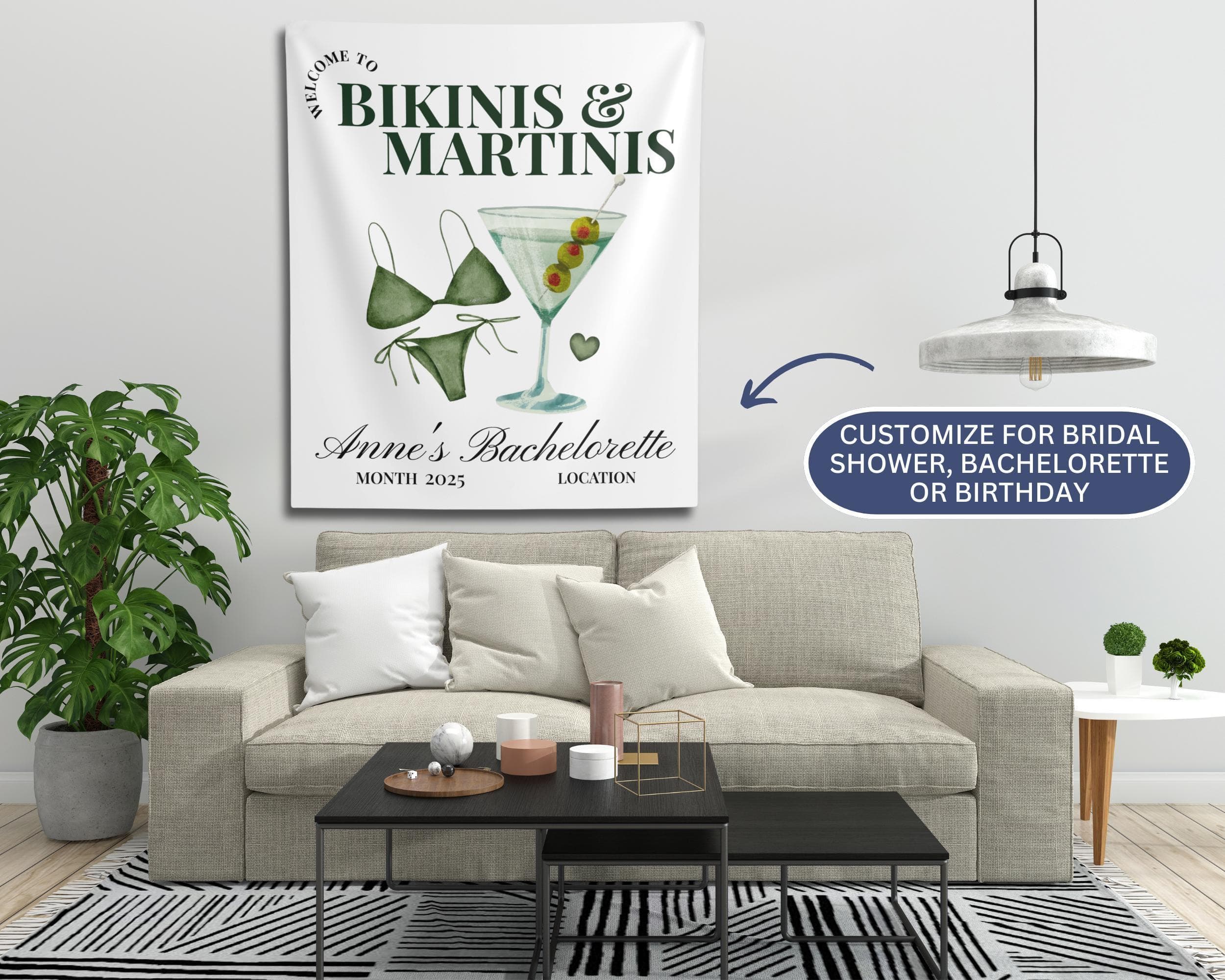 Bikinis And Martinis Banner Bachelorette Party Tapestry, Bikinis Martinis Banner,tinis and martinis bachelorette, Beach Bachelorette Banner - image 3
