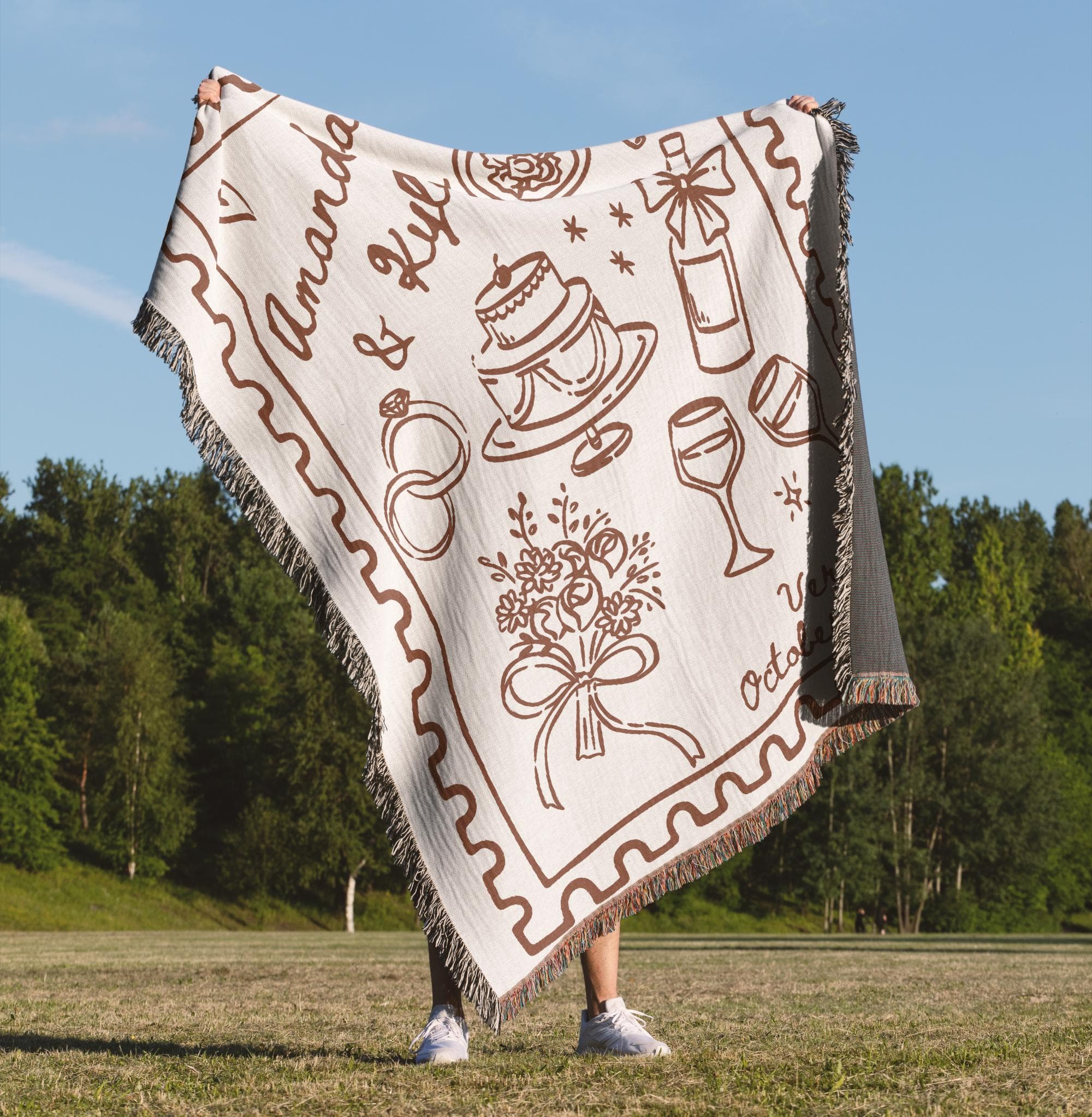 Personalized Woven Wedding Blanket: Custom Names & Date, Tapestry Style - image 4
