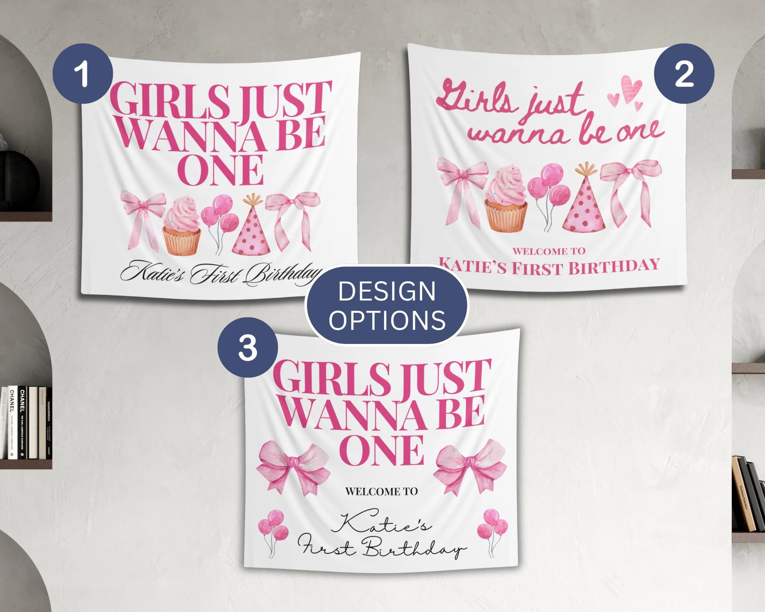 Girls Just Wanna Be One Banner: Pink First Birthday Party Decor - image 5