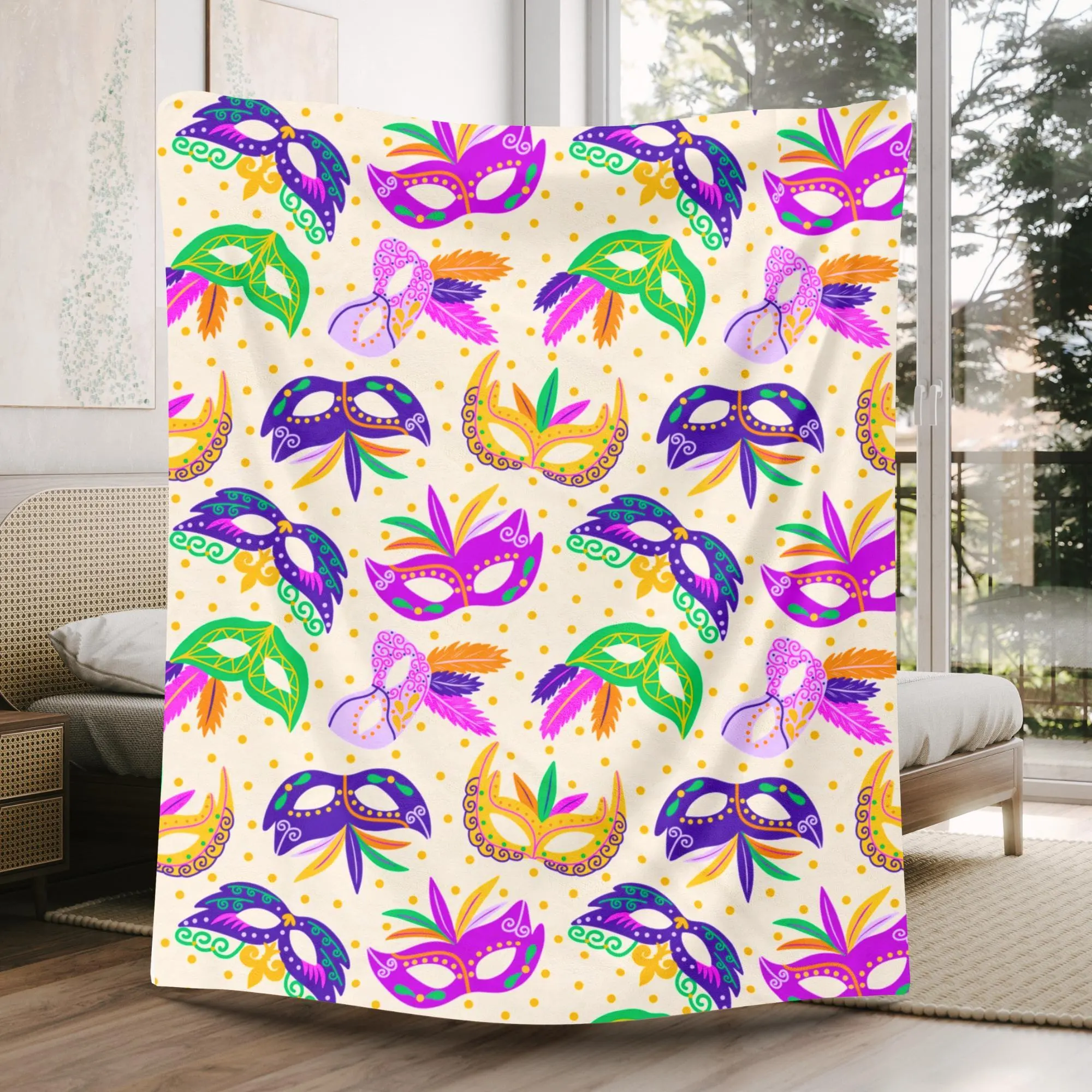 Mardi Gras Velveteen Throw Blanket: New Orleans Purple Green Yellow Decor - image 4