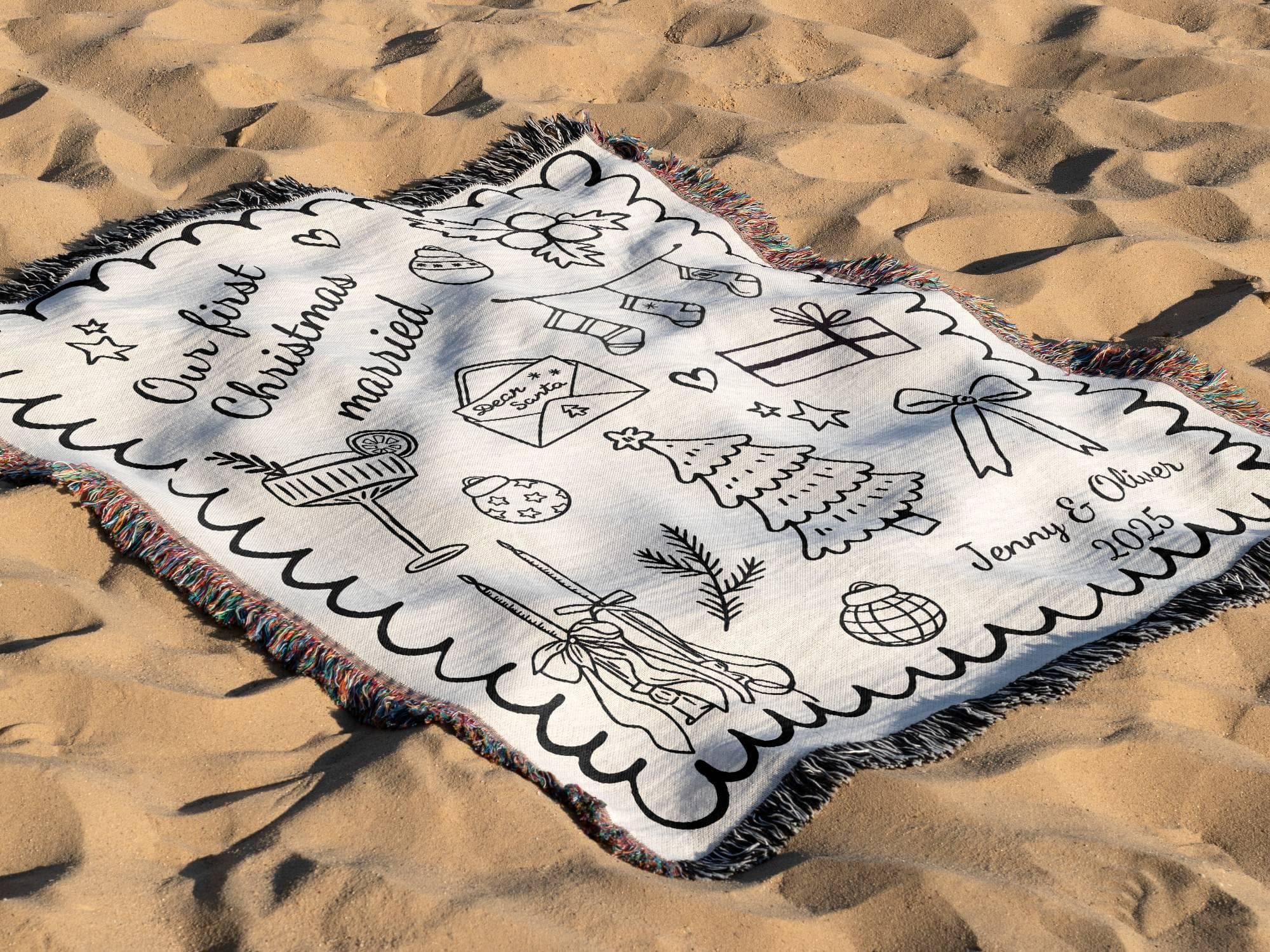 Personalized First Christmas Married Blanket: Woven Cotton Mr & Mrs Gift - image 3