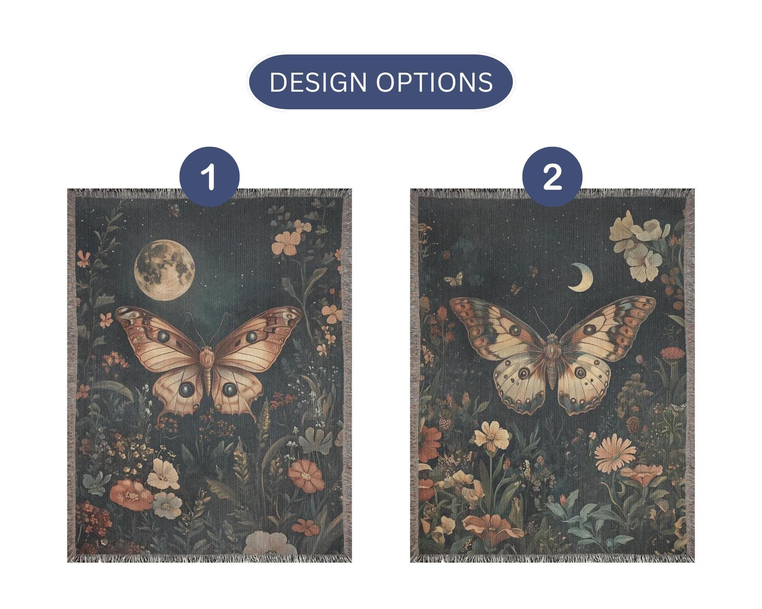 Luna Moth Woven Blanket: Dark Cottagecore Tapestry - image 4