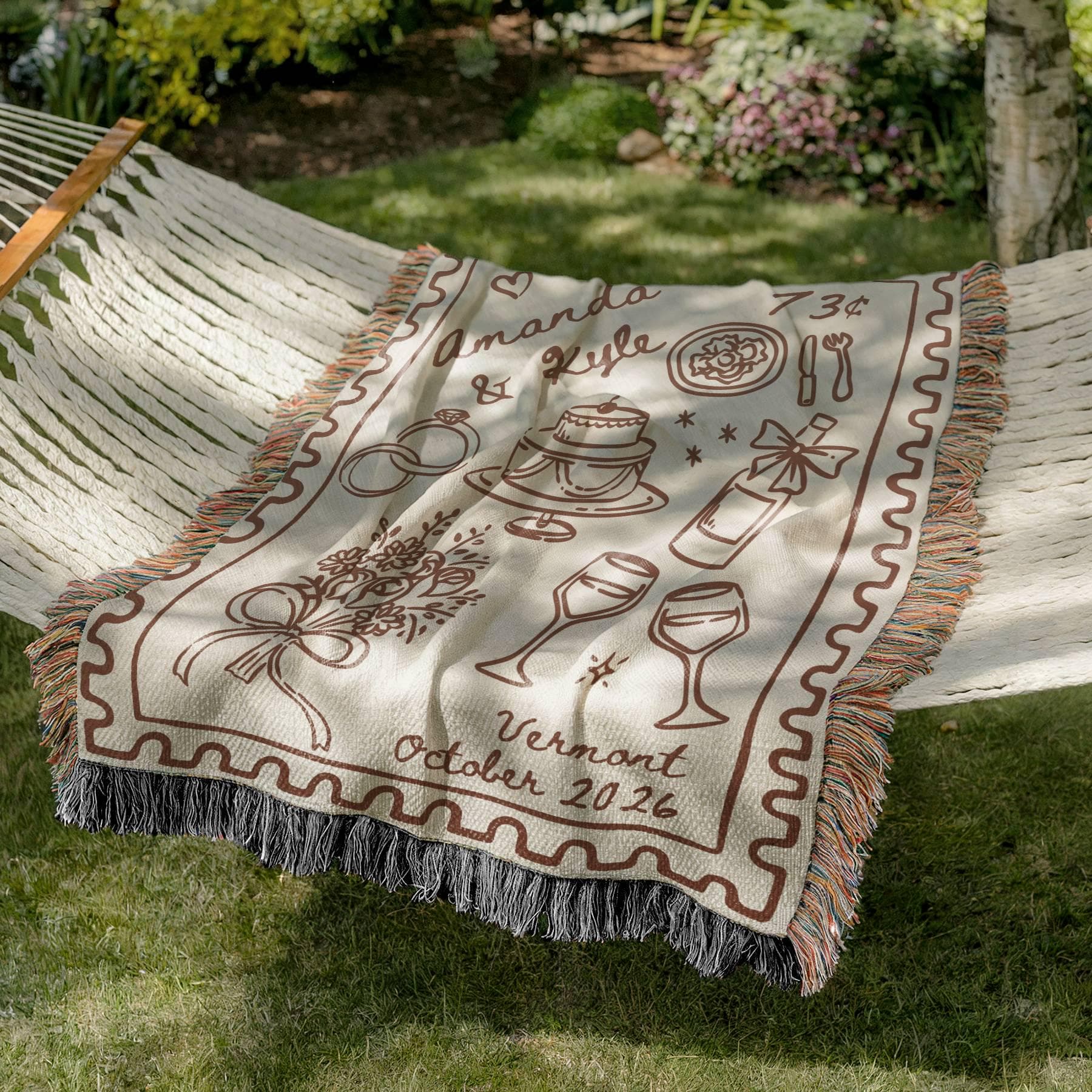 Personalized Woven Wedding Blanket: Custom Names & Date, Tapestry Style - image 5