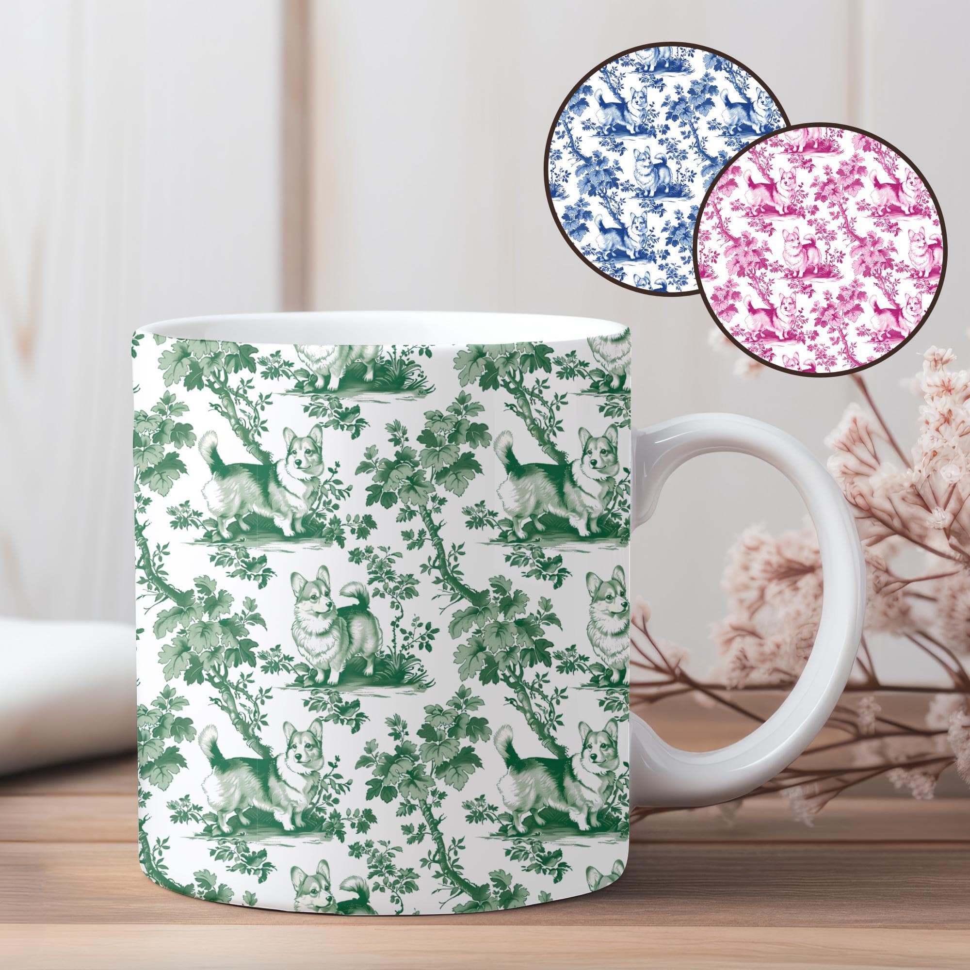 Corgi Toile De Jouy Coffee Mug: Chinoiserie Dog Lover Gift