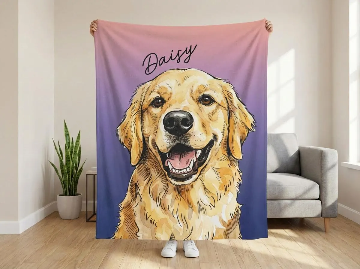 Custom Pet Memory Pet Blanket, Watercolor Dog Blanket, Ombre Velveteen Fleece Throw, Personalized Pet Name, Dog Mom Gift, Cat Lover Decor - image 4