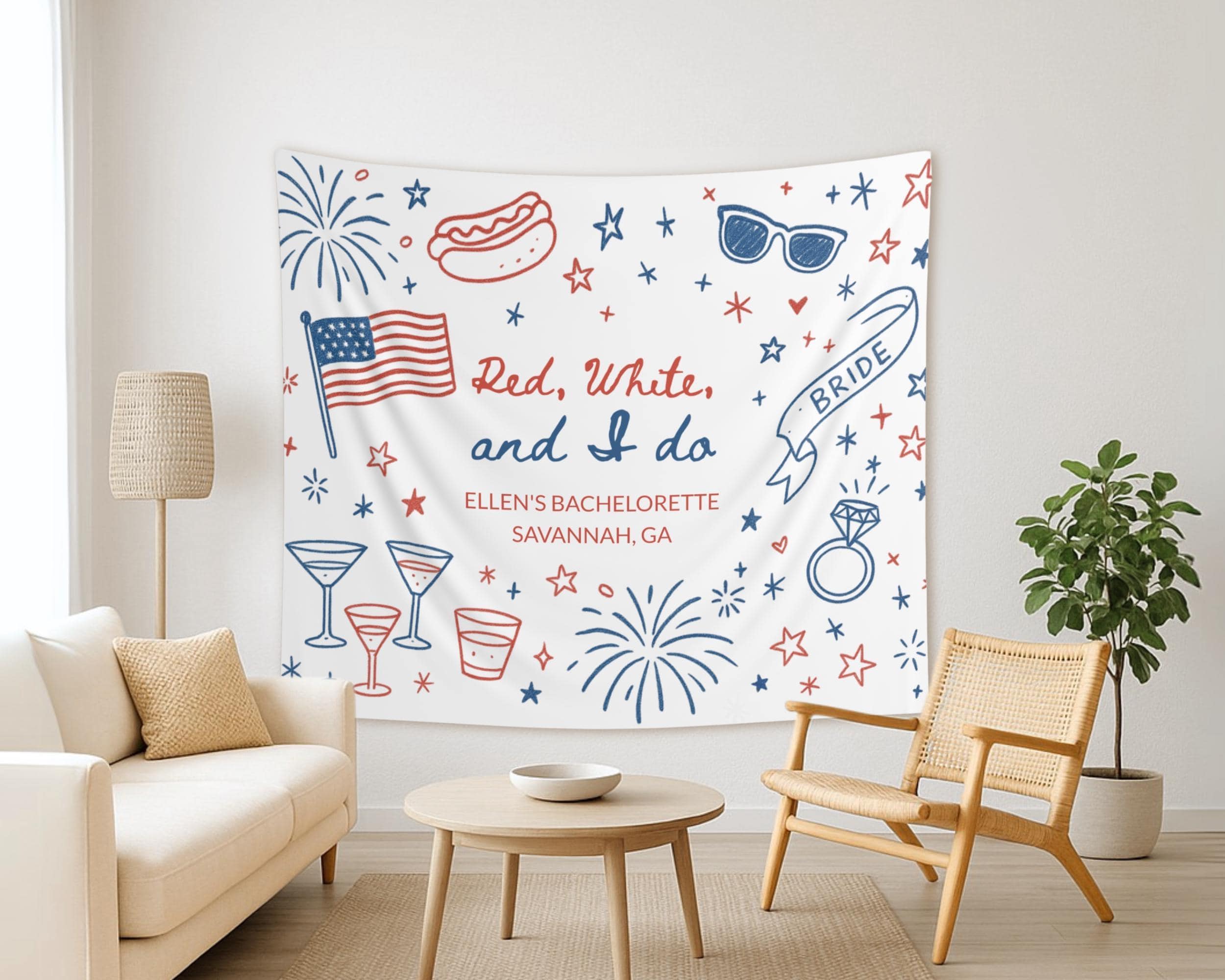 Red White and I Do Bachelorette Backdrop: Fourth of July Party Decor