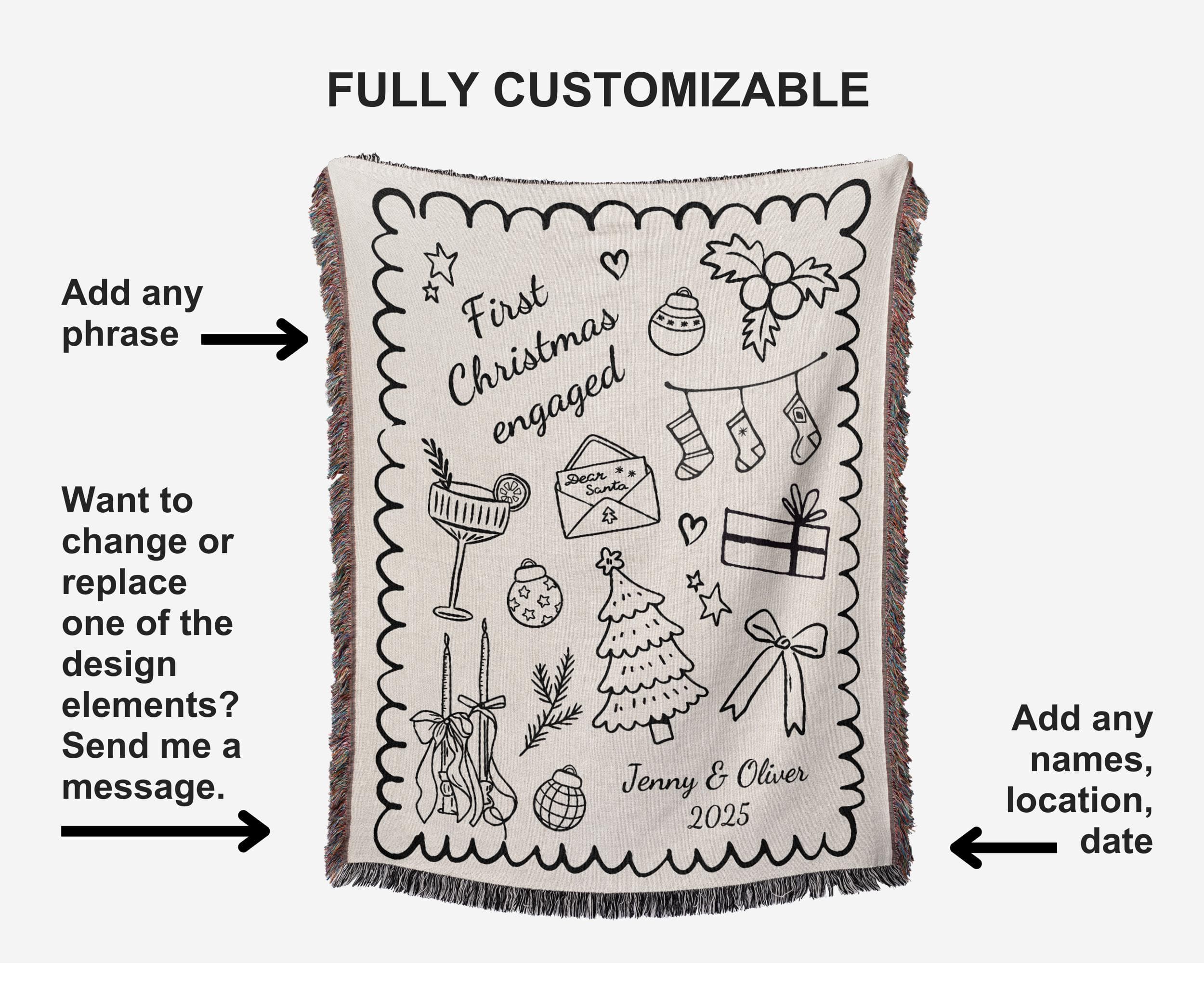 Personalized First Christmas Married Blanket: Woven Cotton Mr & Mrs Gift - image 5