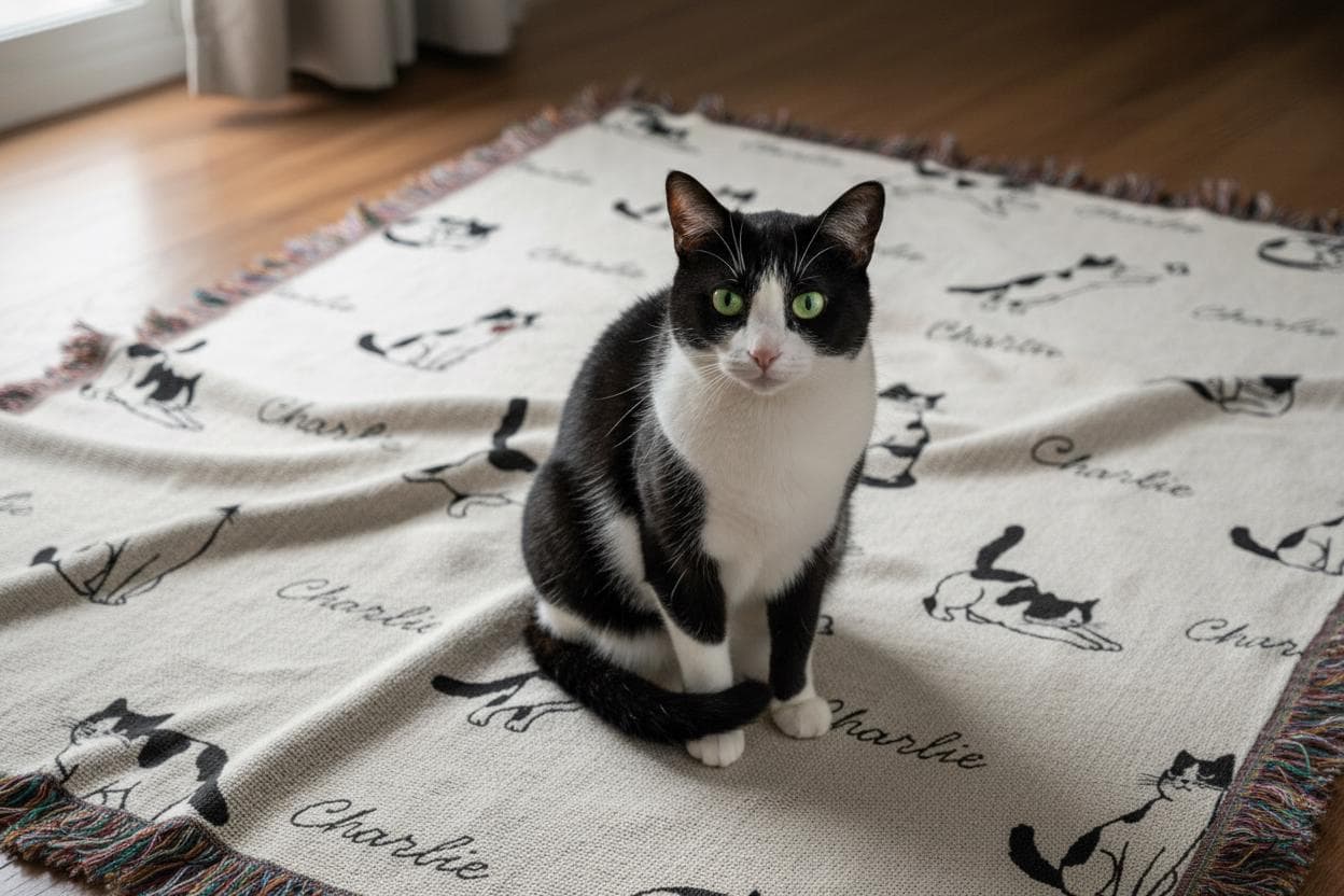 Personalized Tuxedo Cat Blanket With Name Custom Pet Blanket Gift Customized Black and White Cat Lover Gift For Cat Mom - image 3