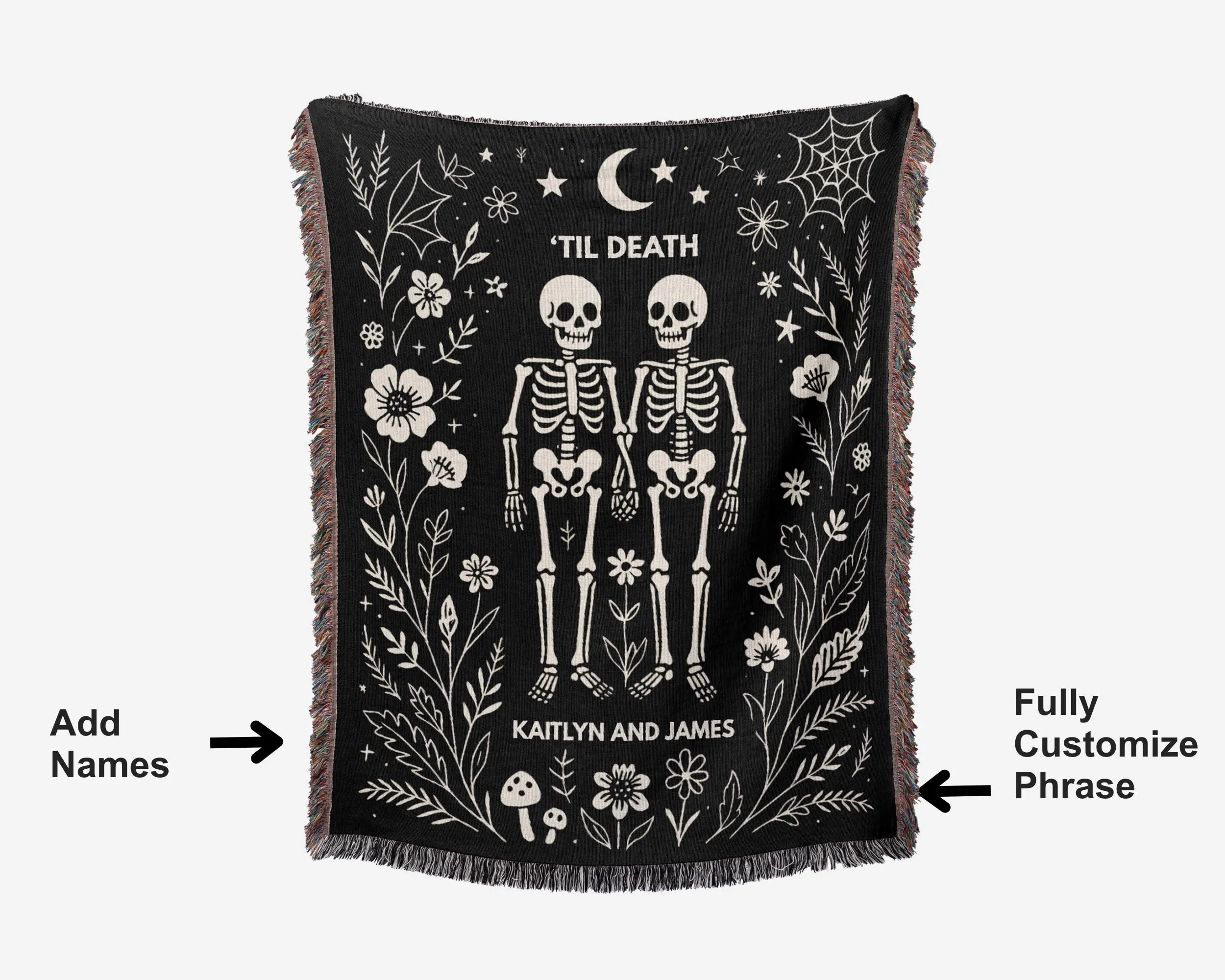 Til Death Skeleton Couple Wedding Gift, Black Friday Gift, Personalized Gothic wedding woven throw Tapestry, Custom Anniversary gift - image 5