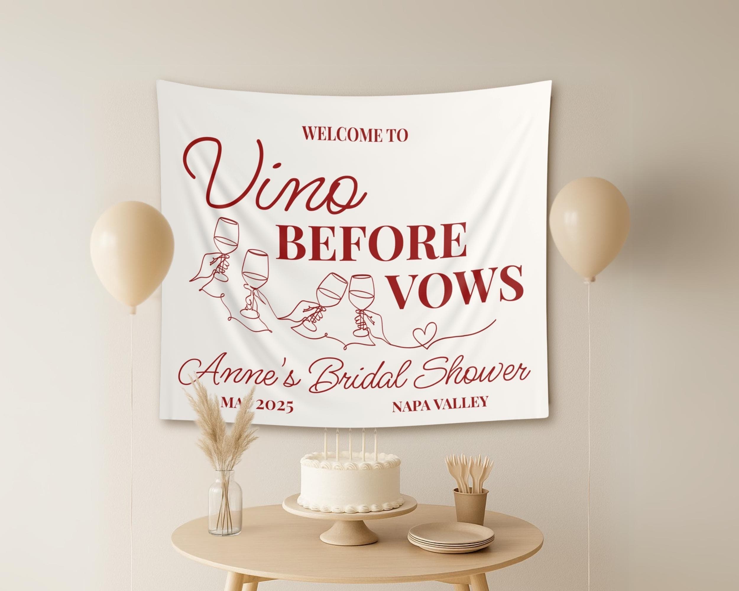 Vino Before Vows Tapestry: Wine Bachelorette Party Banner - image 4