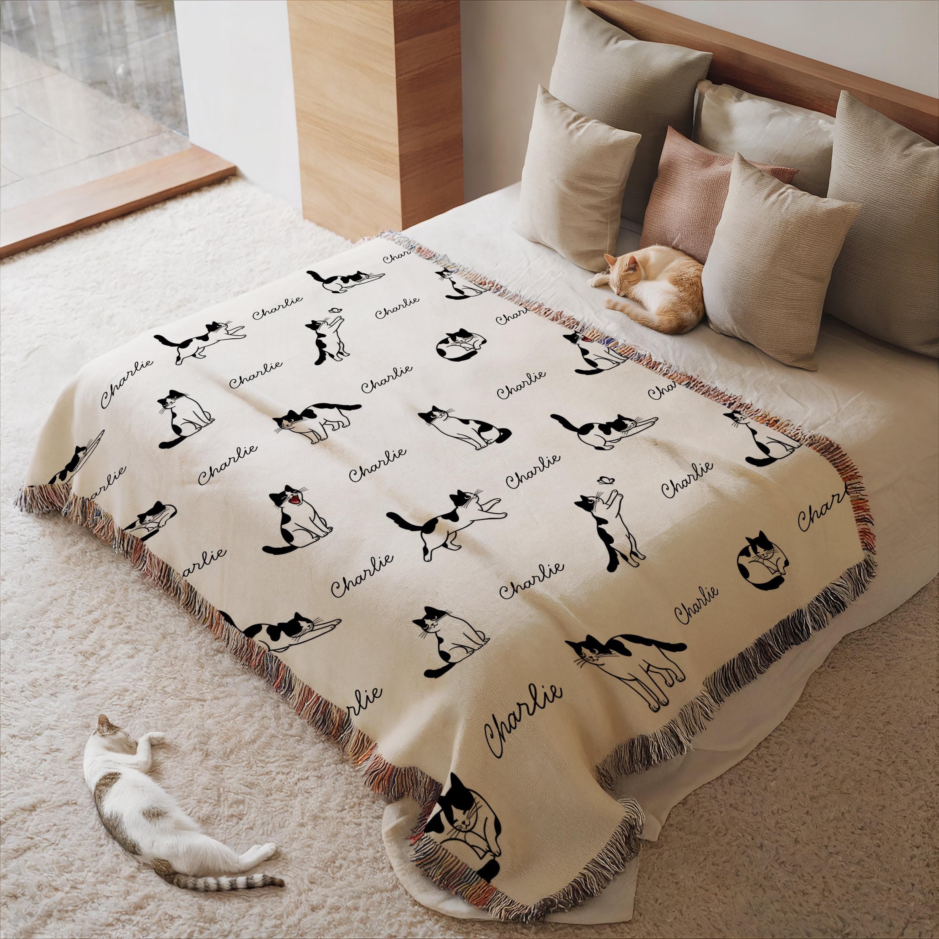Personalized Tuxedo Cat Blanket With Name Custom Pet Blanket Gift Customized Black and White Cat Lover Gift For Cat Mom - image 4