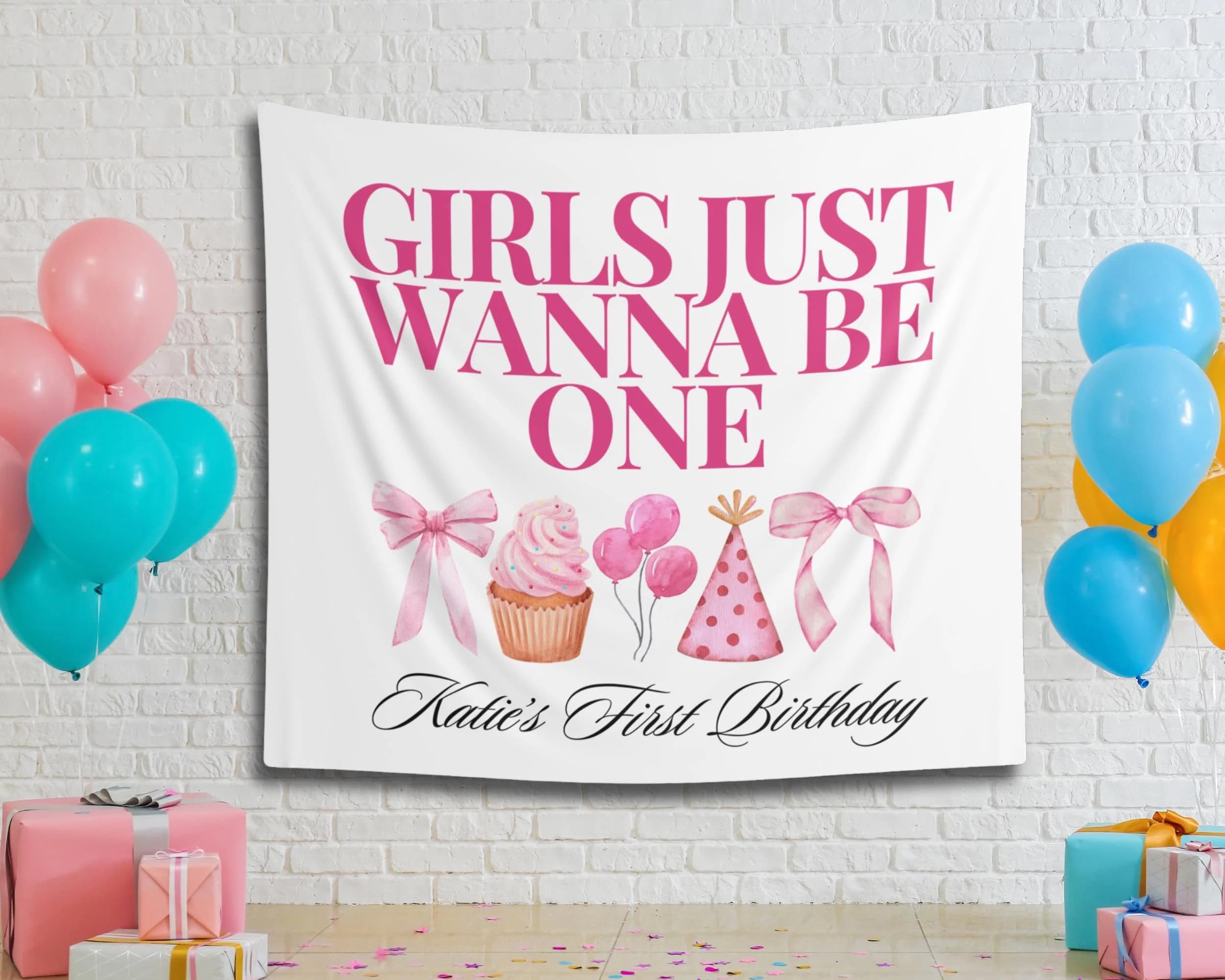 Girls Just Wanna Be One Banner: Pink First Birthday Party Decor - image 3