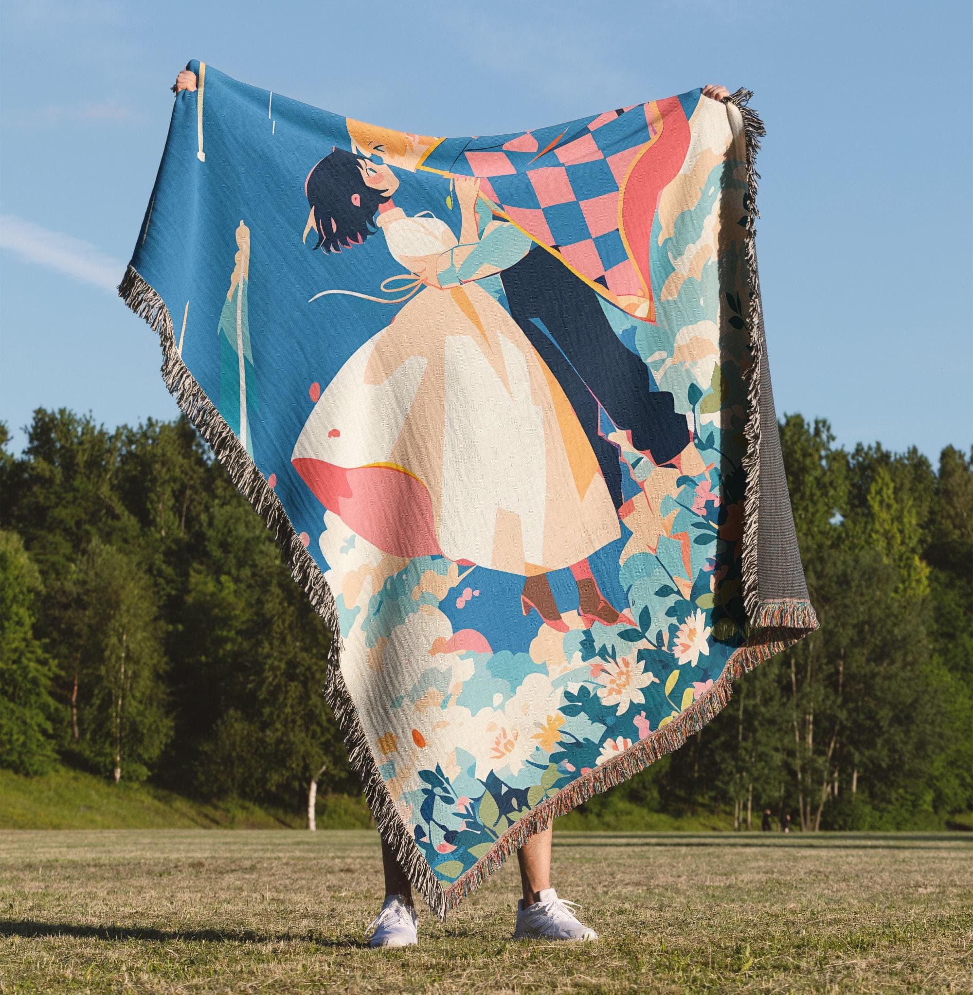 Anime-Inspired Couple Blanket – Romantic Tapestry Throw, Fantasy Decor - image 5