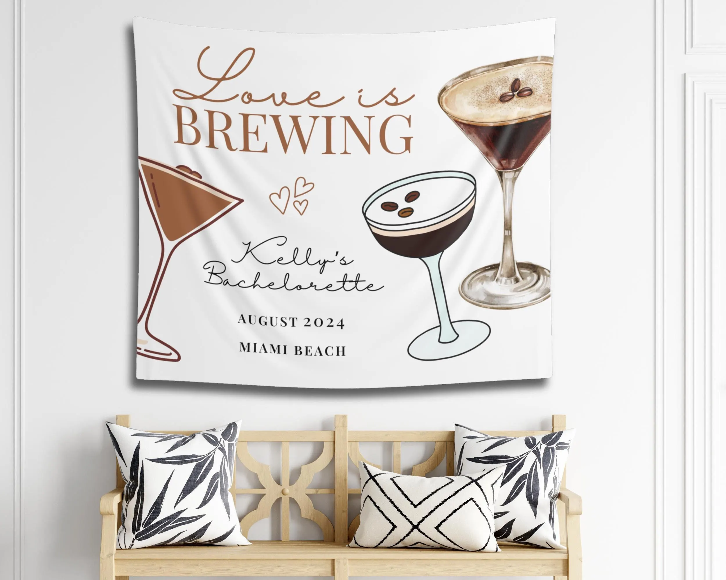 Love Is Brewing Bachelorette Tapestry: Espresso Martini Bridal Shower Decor