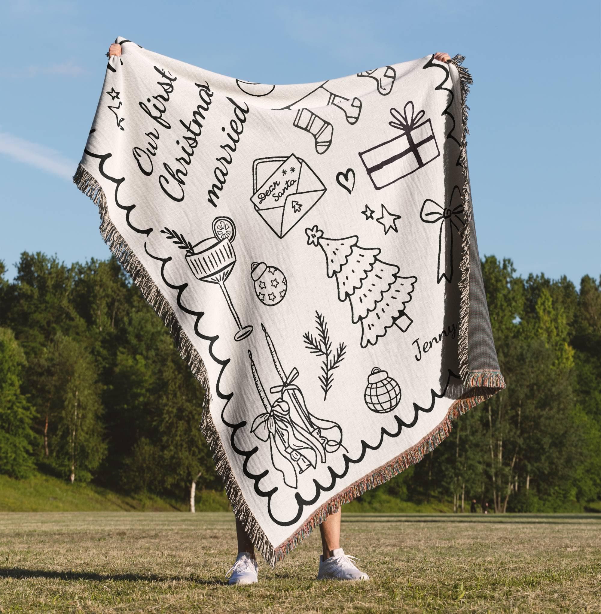 Personalized First Christmas Married Blanket: Woven Cotton Mr & Mrs Gift - image 4