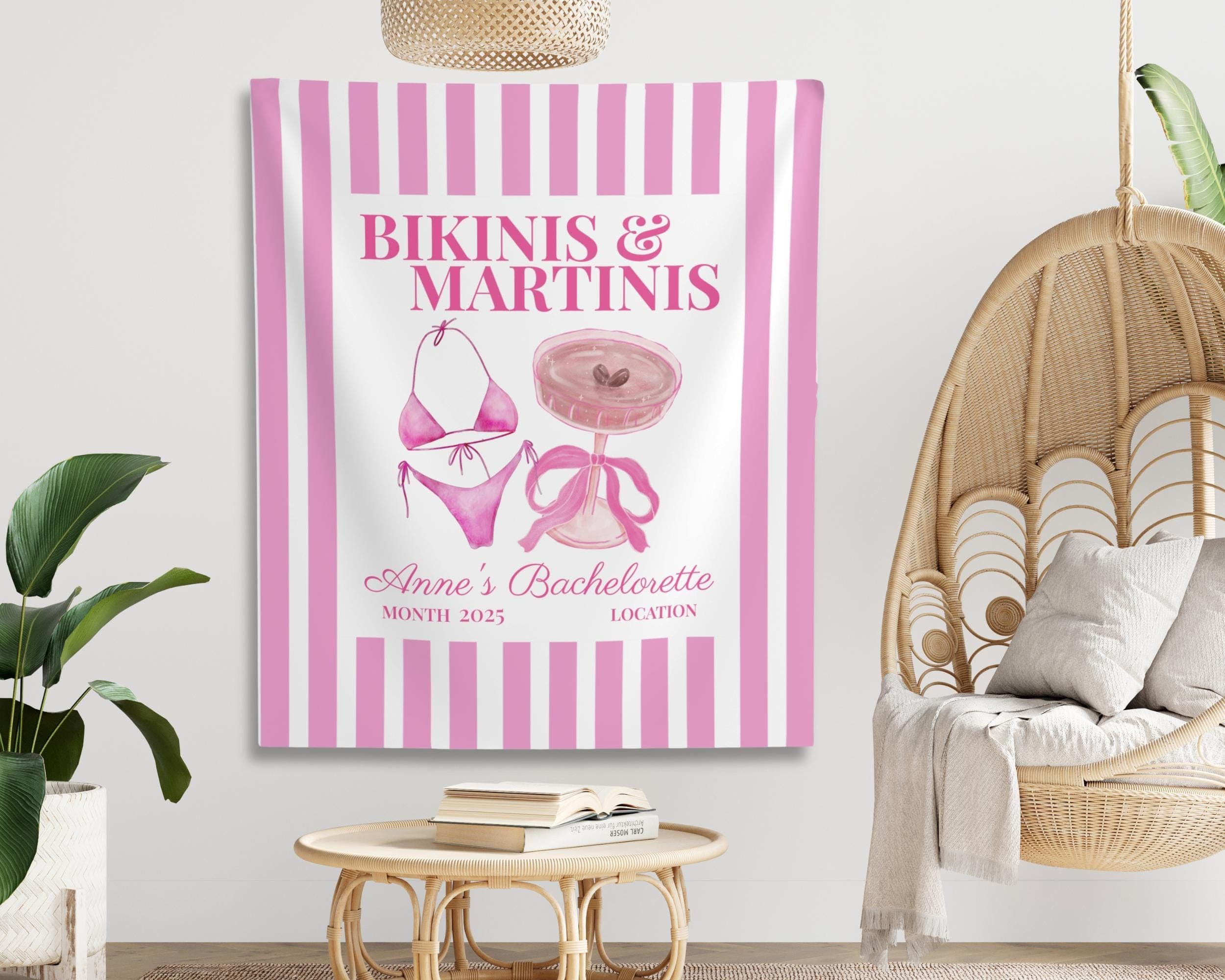 Custom Bikinis and Martinis Tapestry, Bachelorette Banner Martini And Matrimony, Bikini Martini Bachelorette Party Decor Wall Hanging Sign - image 4