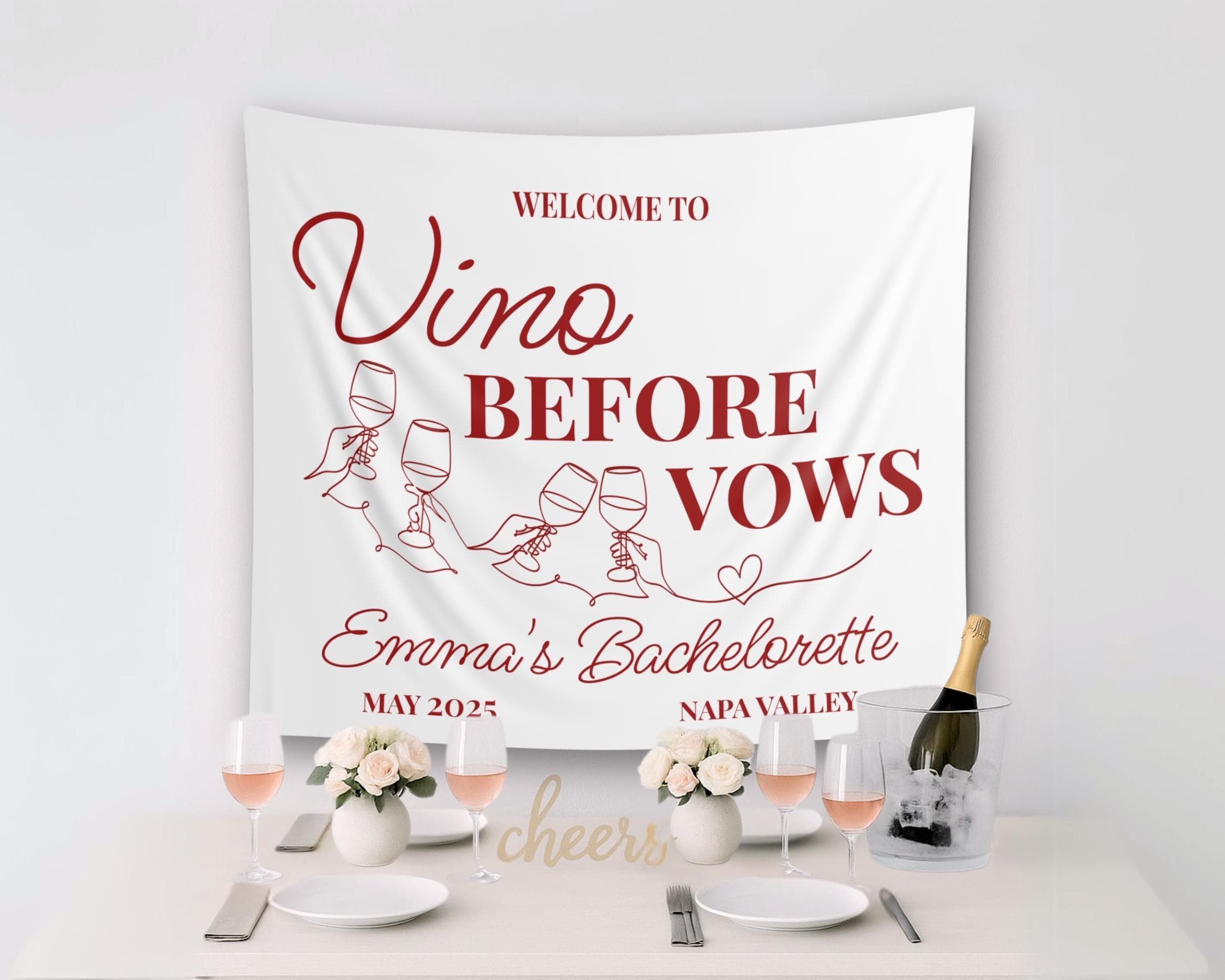 Vino Before Vows Tapestry: Wine Bachelorette Party Banner - image 3
