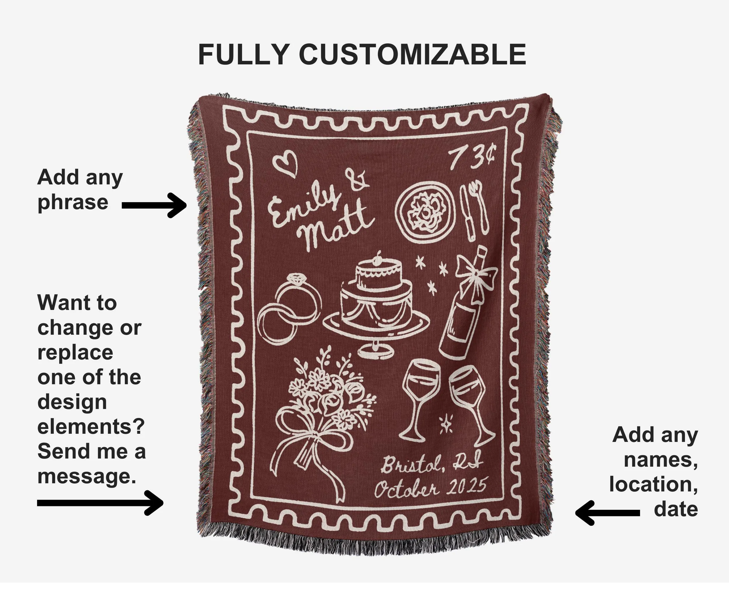 Custom Woven Wedding Blanket: Cherry Red Anniversary Keepsake - image 5