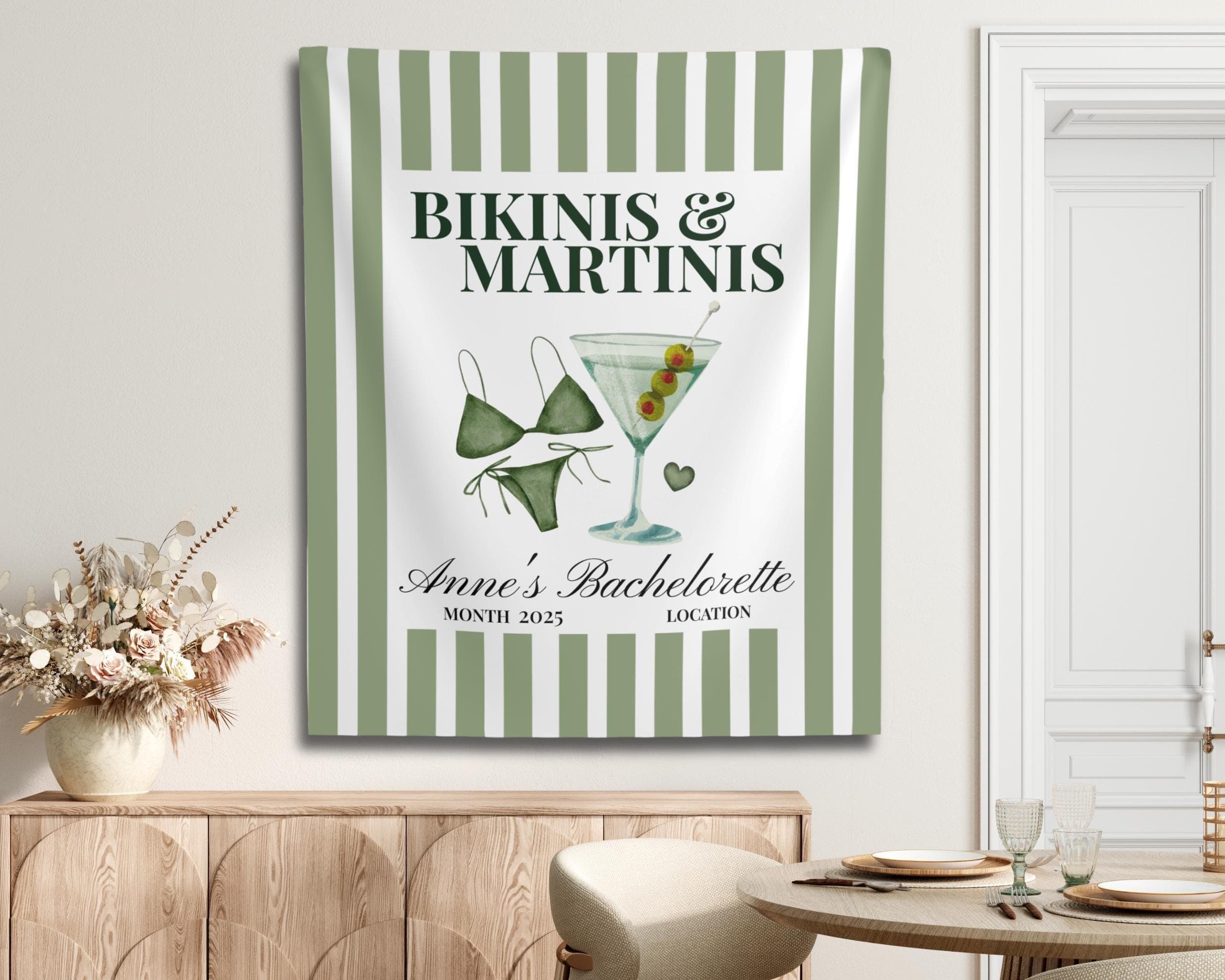 Espresso Martini Bachelorette Banner Bachelorette Party Tapestry,Bikinis Martinis Banner,Espresso Martini Bridal Shower,Stripes welcome sign - image 4