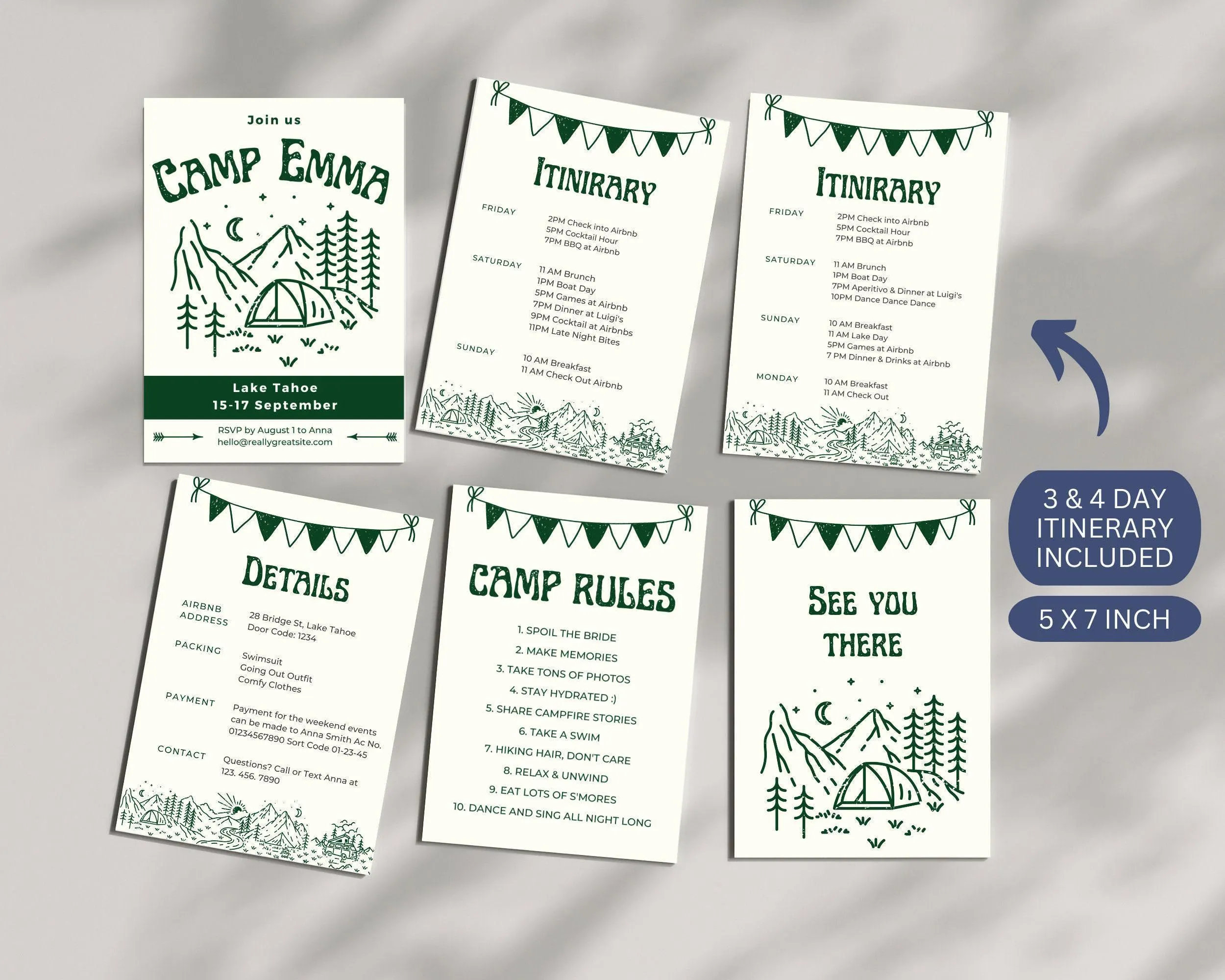 Camp Bachelorette Itinerary Template: Editable Glamping Theme (Digital Download) - image 4