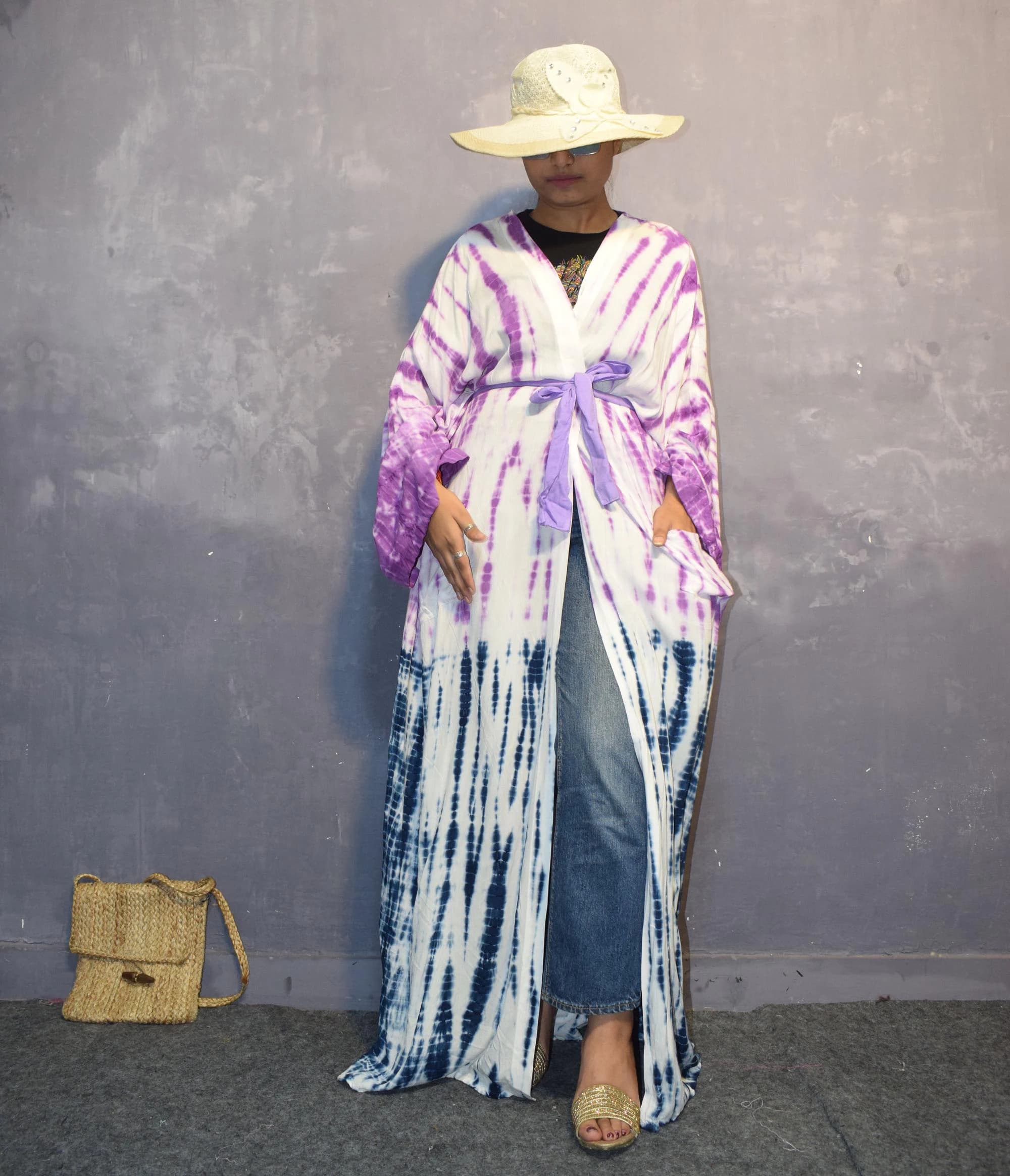 Tie Dye Rayon Kimono Robe: Boho Beach Cover Up