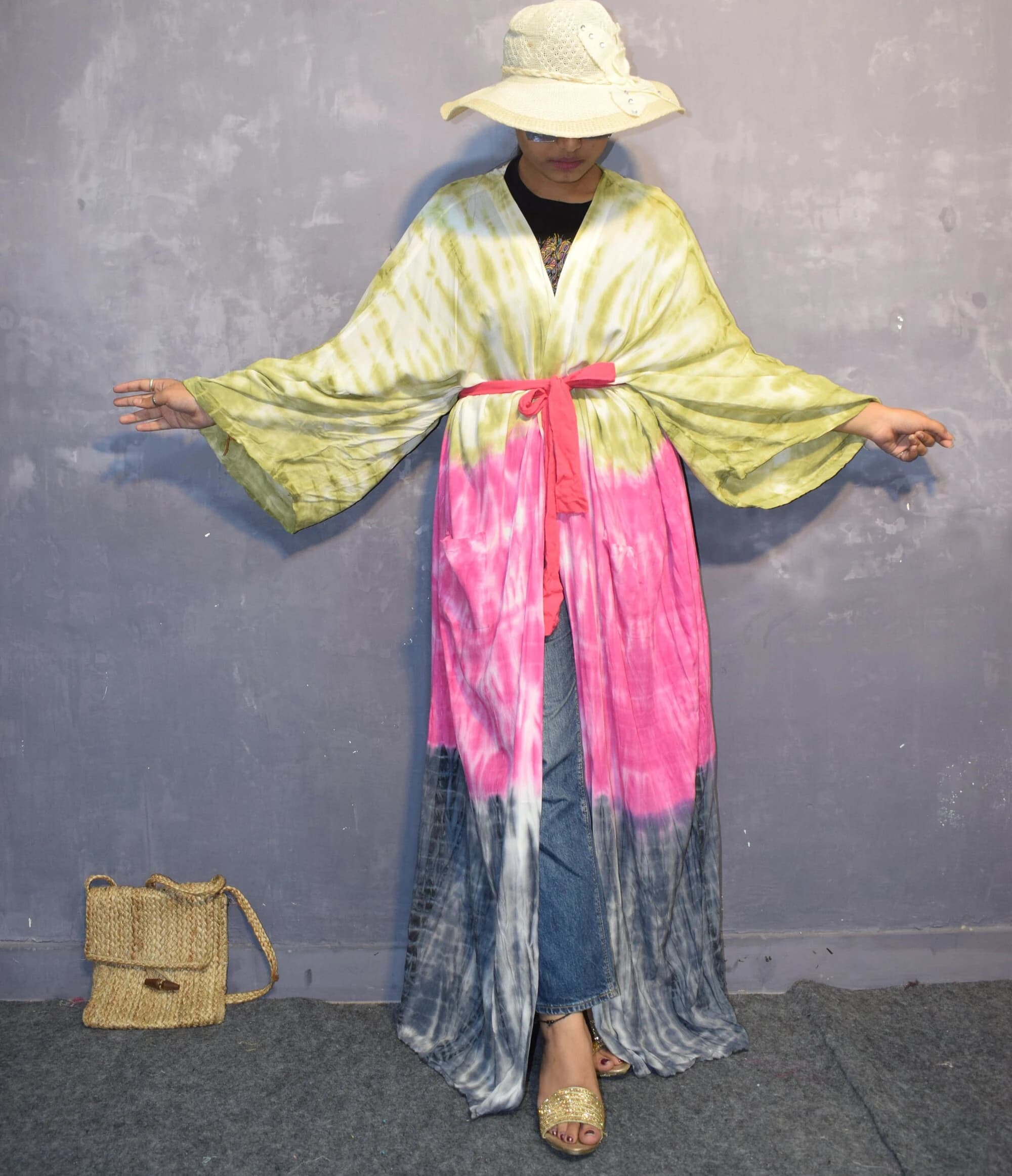 Tie Dye Rayon Kimono Robe: Boho Beach Cover-Up