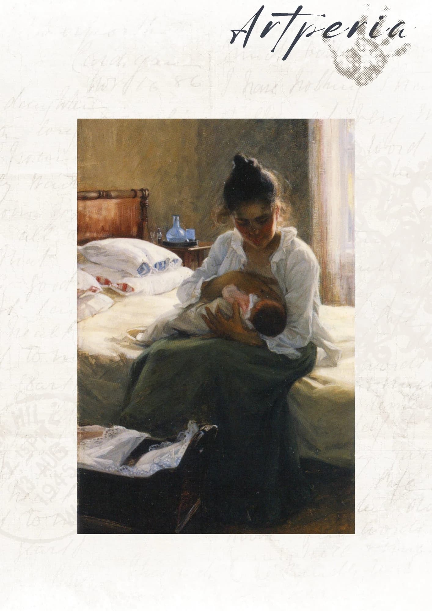 Mutter - Nachdruck Gemälde -Antik Druck Mutter und Baby, Vintage Portrait Malerei, Antikes Wandbild, Landhaus-  19239 - image 2
