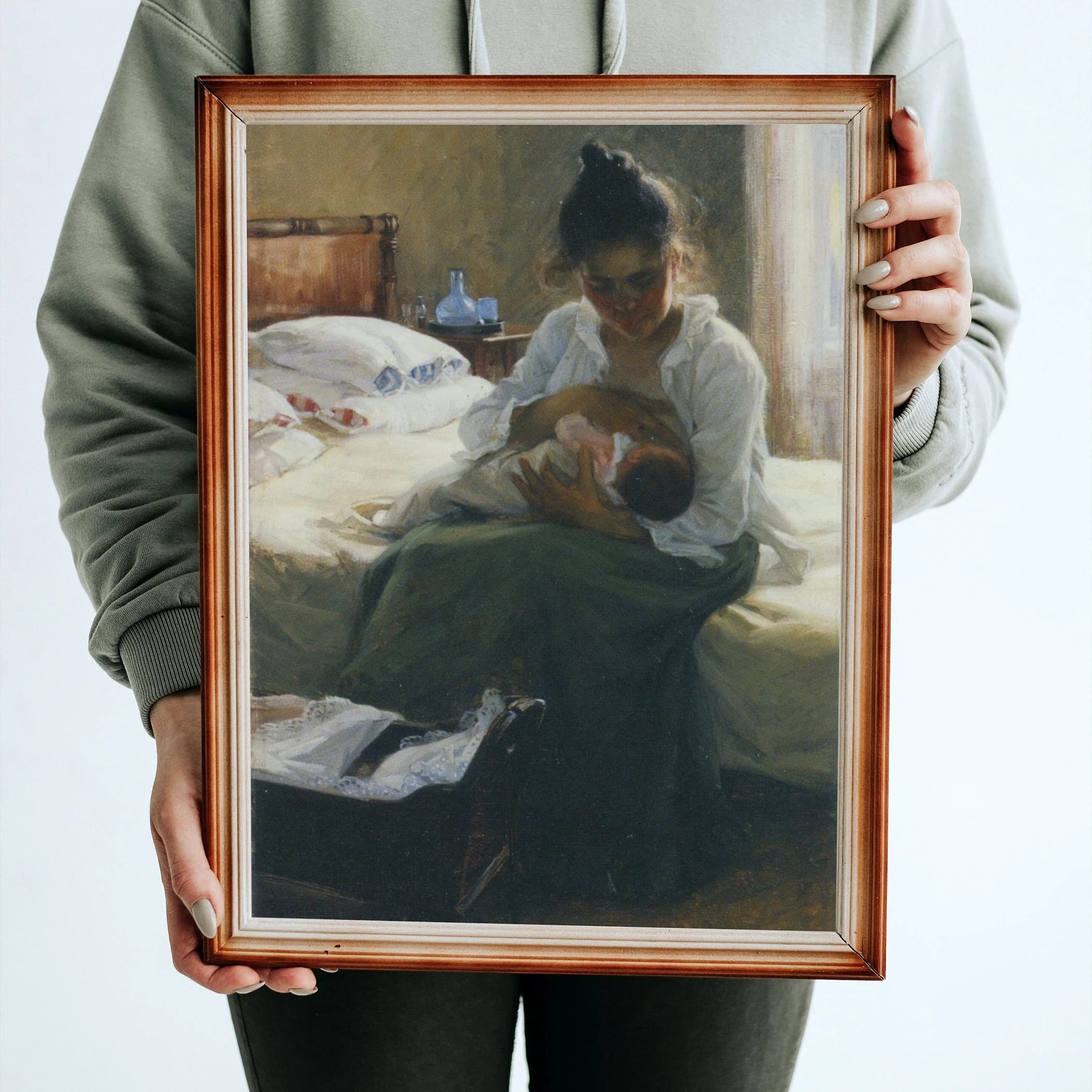 Mutter - Nachdruck Gemälde -Antik Druck Mutter und Baby, Vintage Portrait Malerei, Antikes Wandbild, Landhaus-  19239 - image 4