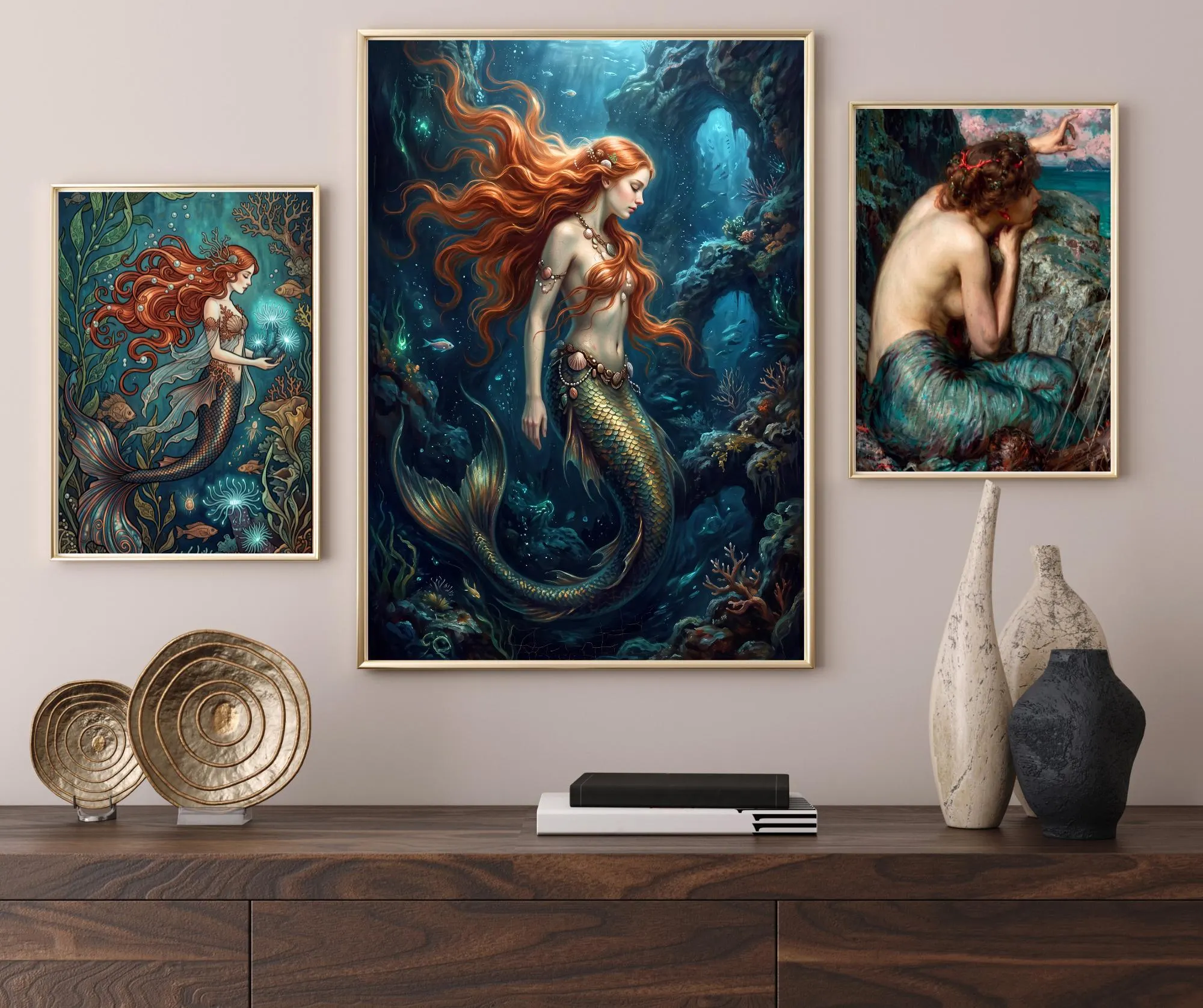 Meerjungfrau  Kunstdruck. Mythologie. Verführerin, Waterhouse, Sirene,  Waterhouse, Mythologische Wandkunst,Fantasie, Märchen  - 0710202610 - image 5