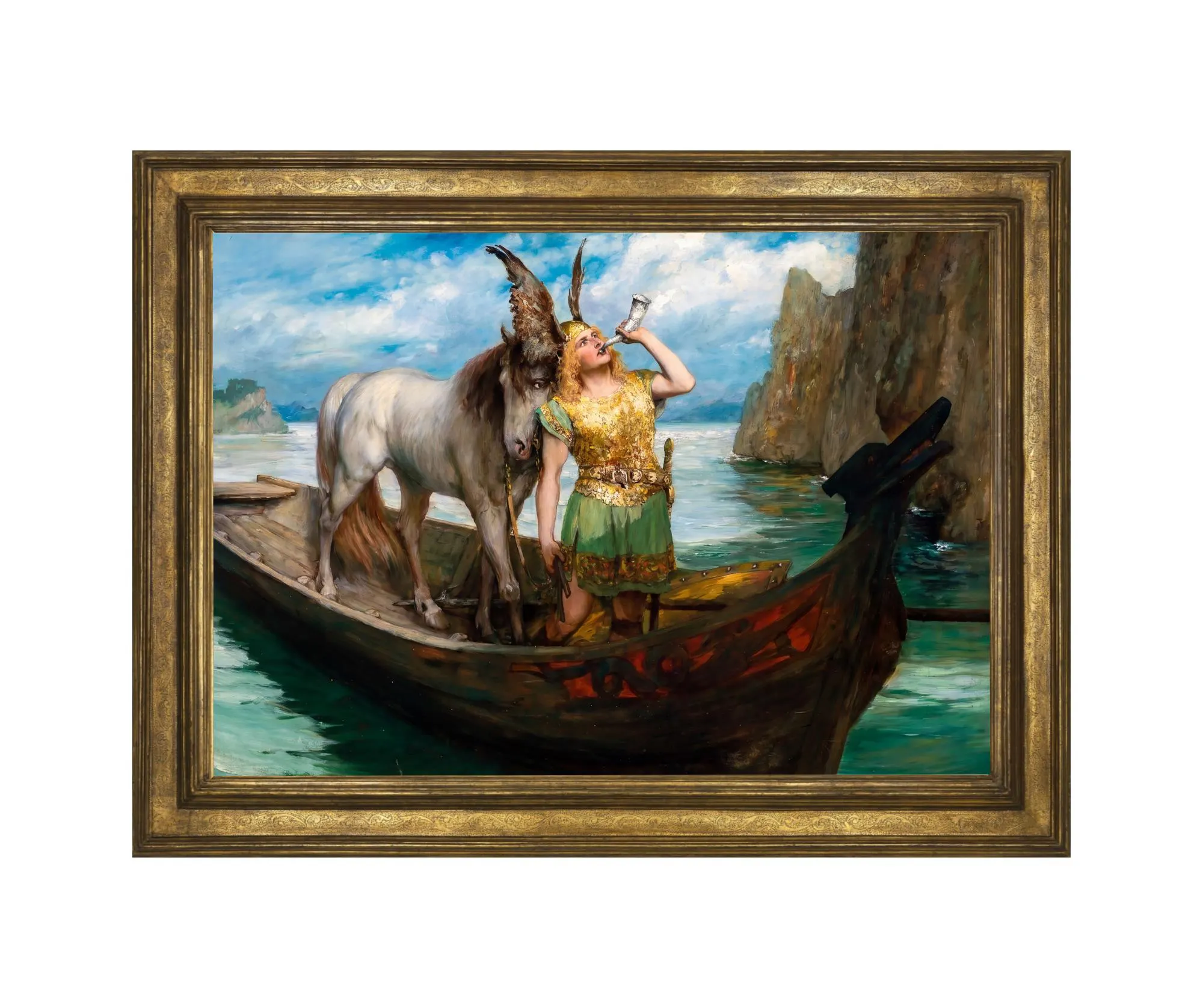 Siegfrieds Rheinfahrt Ferdinand Leeke 1908 Kunstdruck | Götterdämmerung Wagner Gemälde | Siegfried Grane Rhein Wandbild Oper| 0910202626