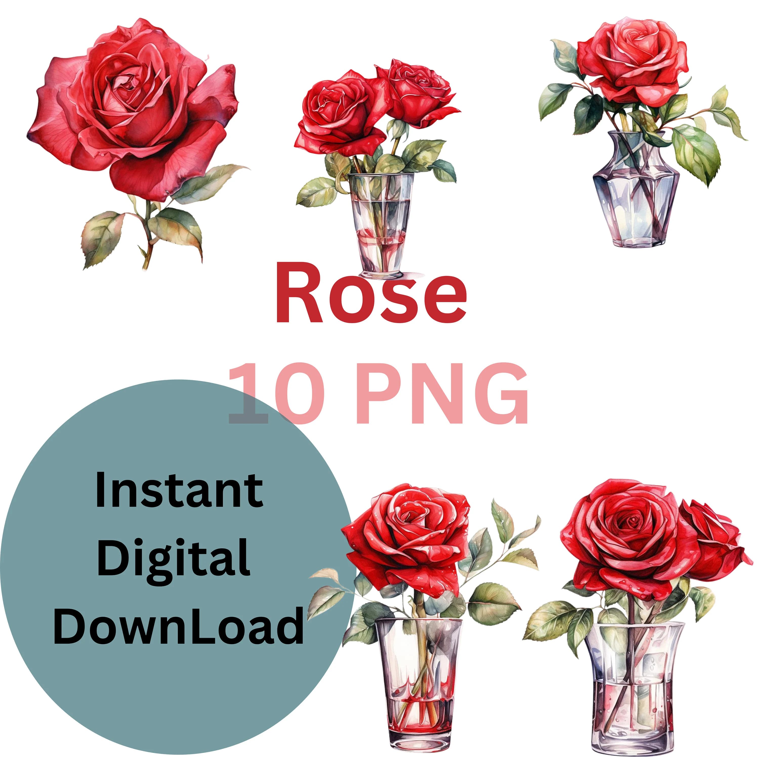 Watercolor Rose PNG Collection: Floral Digital Art (300 DPI) - image 3