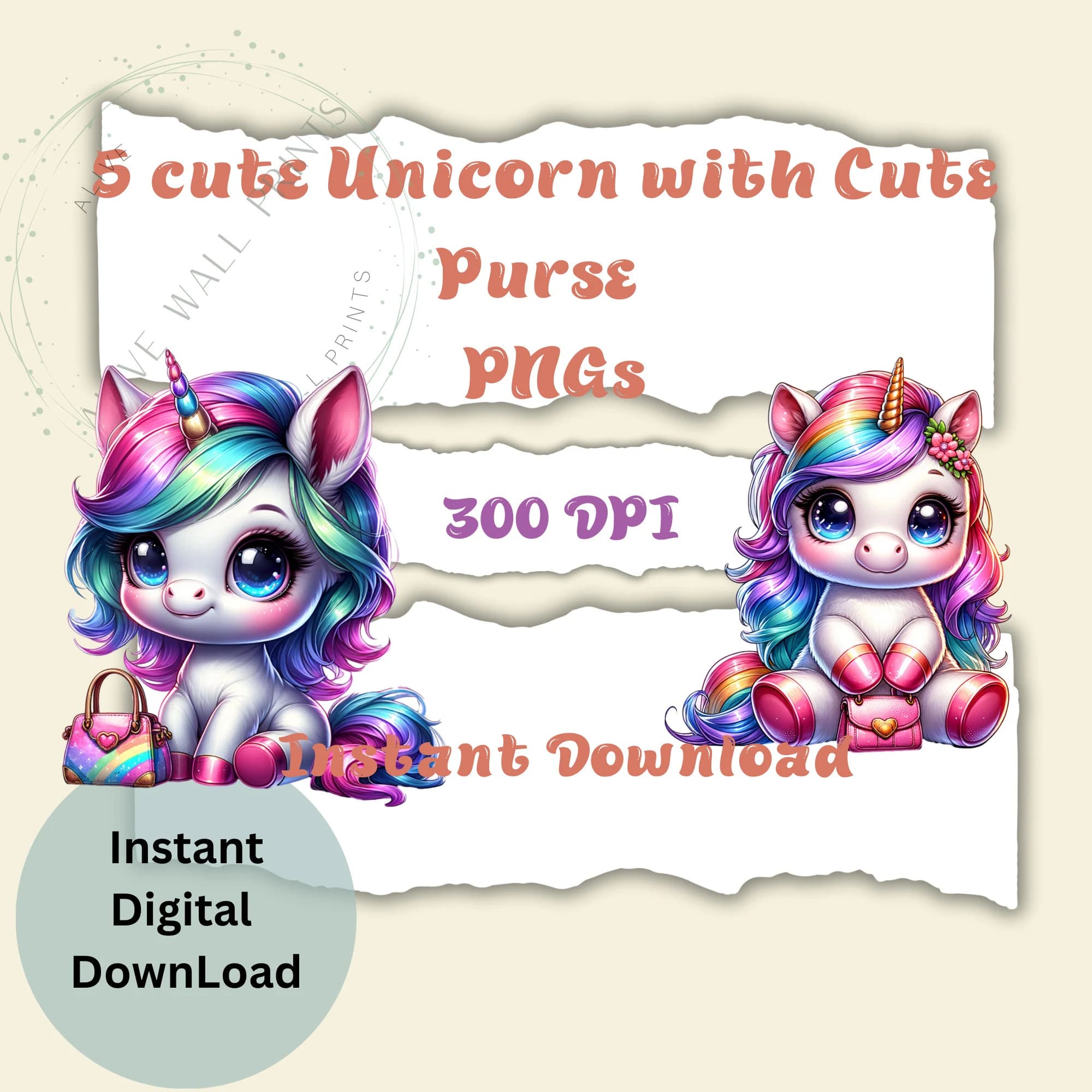 Kawaii Rainbow Unicorn Clipart, Graphic Tee Design (PNG)