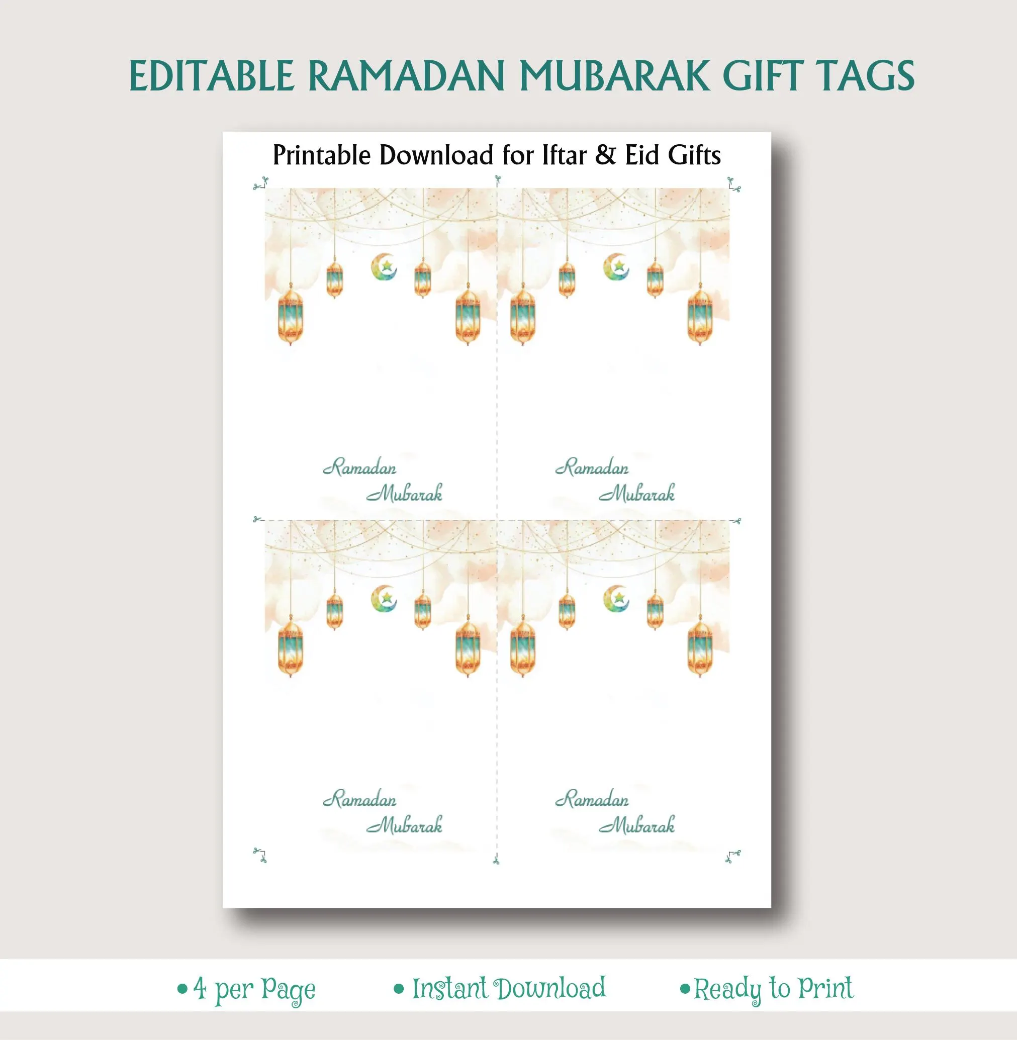 Editable Ramadan Mubarak Gift Tags | Iftar Eid Cards (Digital Download)