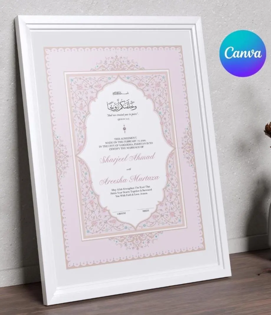 Muslim Wedding Invitation Canva Template, Pakistani Floral Nikkah Card (Digital Download) - image 3