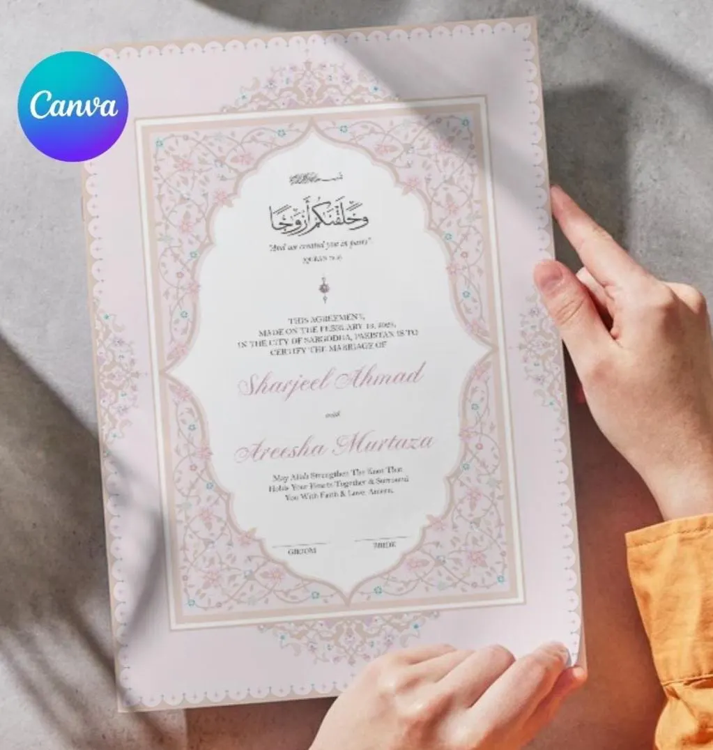 Muslim Wedding Invitation Canva Template, Pakistani Floral Nikkah Card (Digital Download) - image 5