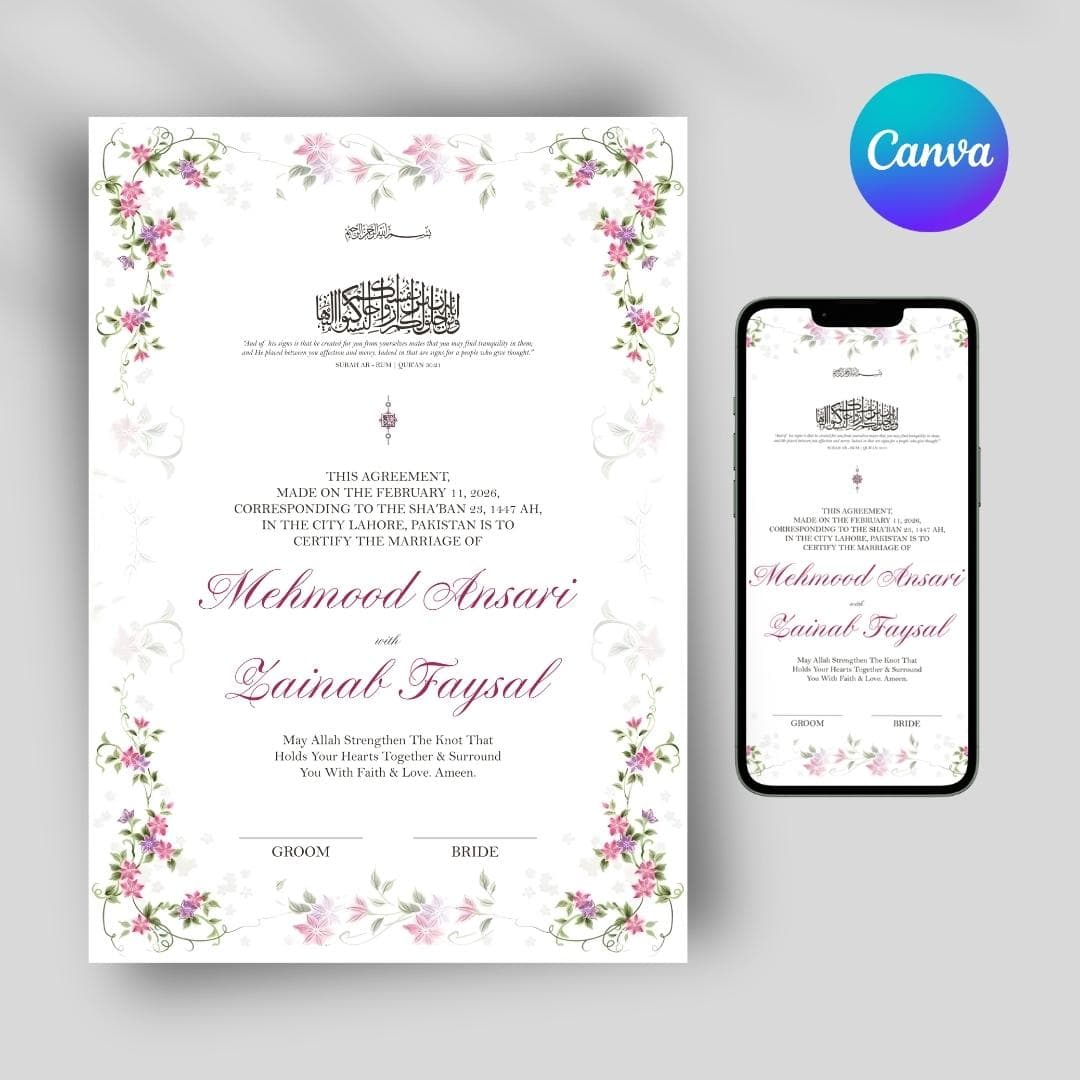 Nikkah Contract Template, Editable Nikkahnama, Islamic Marriage Certificate, Muslim Wedding Certificate,  Instant Digital Download - image 3