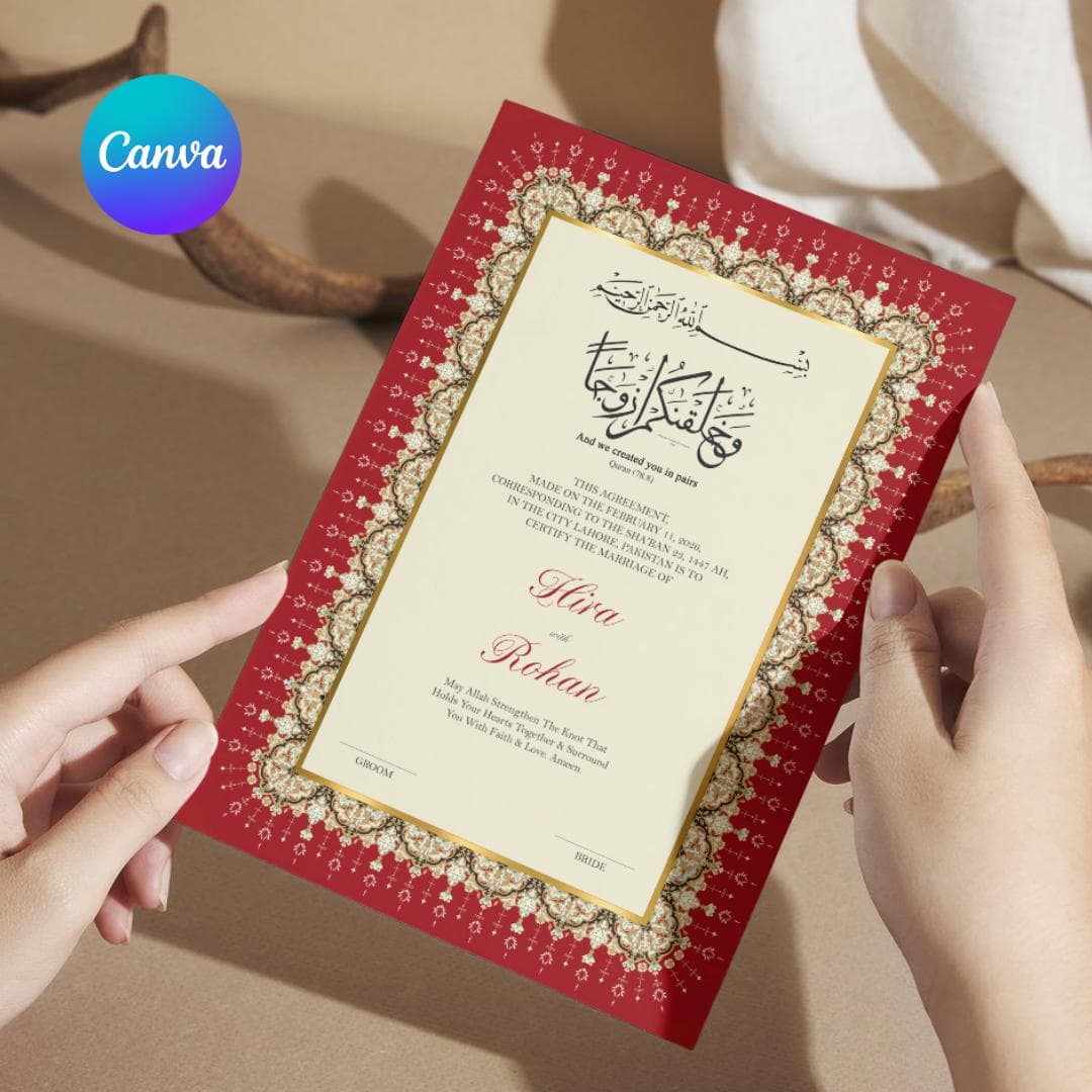 Nikah Invitation Template | Editable Muslim Wedding Card | Islamic Nikah Invite Canva - image 3