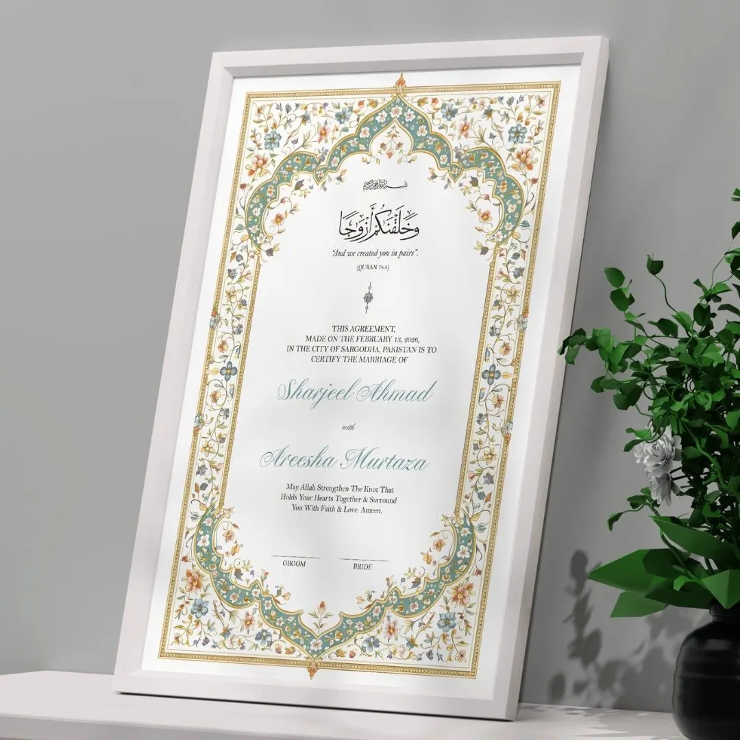 Nikkah Certificate Template A4 A3 | Teal Floral Islamic Marriage Contract Canva | Editable Muslim Nikah Nama | Digital Download - image 4