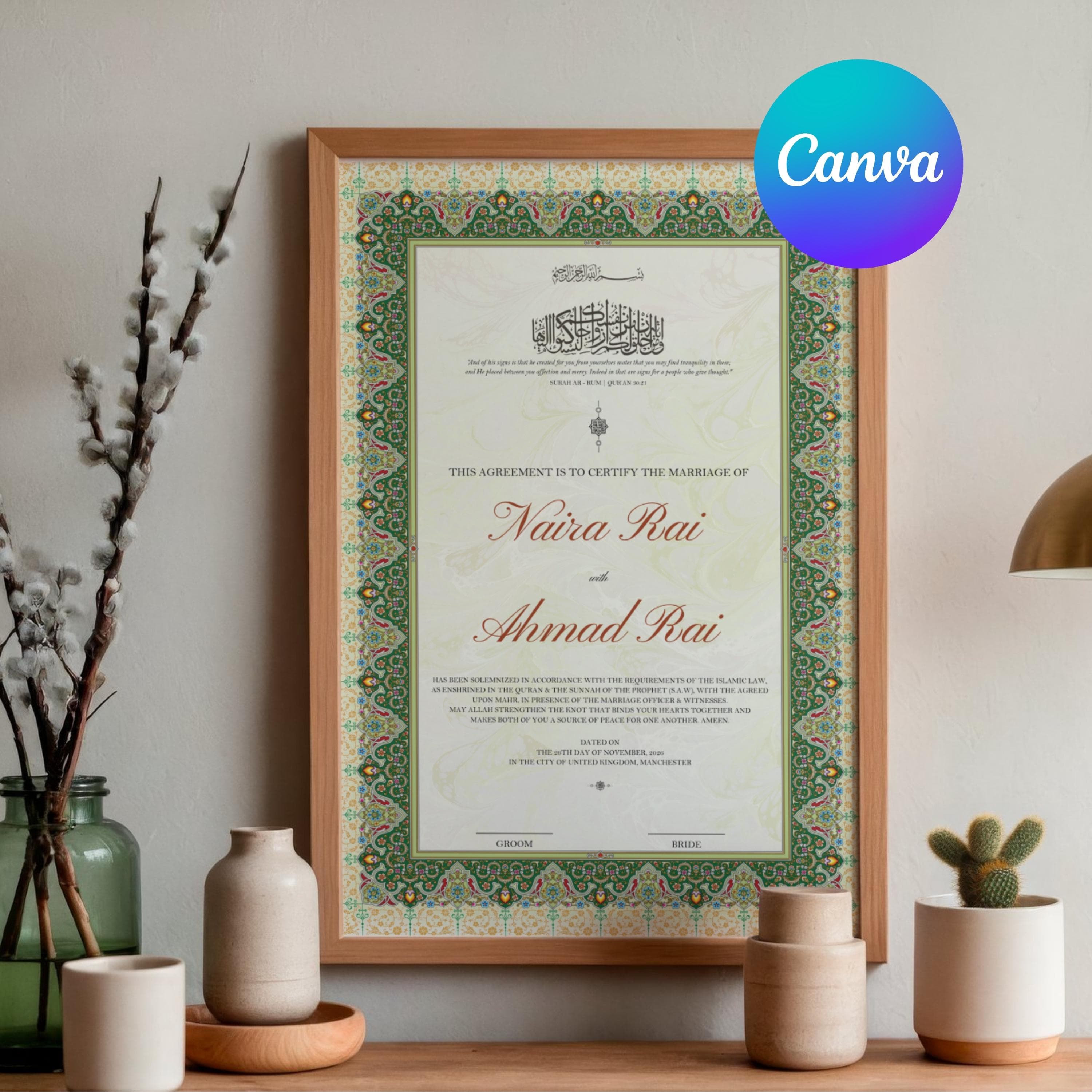 Nikkah Contract Template A4 A3 | Editable Nikkah Wedding Sign Canva | Minimalist Nikkah Contract | Muslim Nikah Nama, Digital Download - image 3